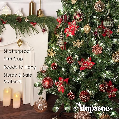 Miniatura 9 de Alupssuc Juego de 82 adornos de bolas de Navidad, encantador juego de regalo clásico, decoración de plástico inastillable para árbol de Navidad,