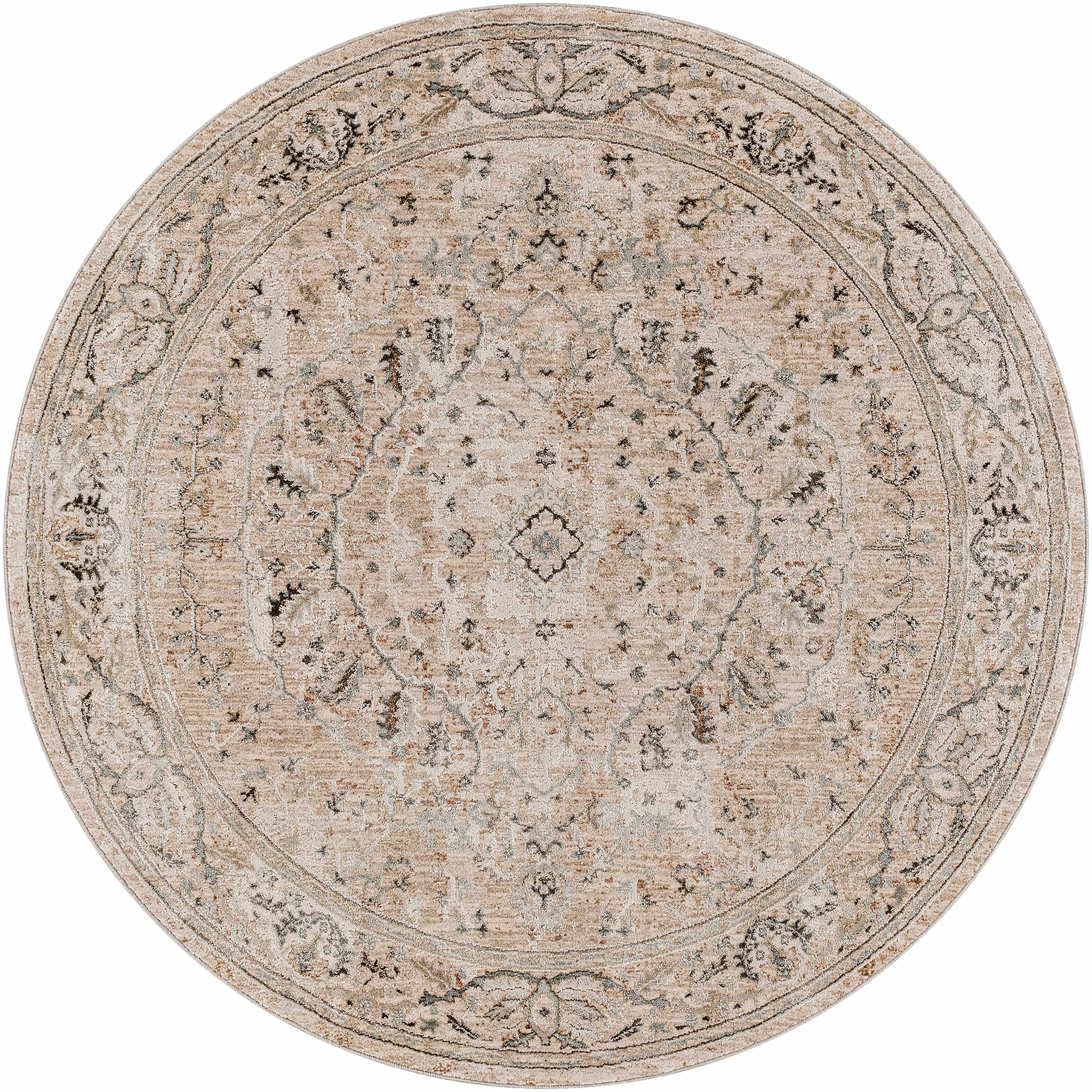 Hauteloom Claridge Living Room, Bedroom Area Rug - Bohemian Traditional Oushak Style - Vintage Floral - Green, Cream, Blush - 7'10"-Round