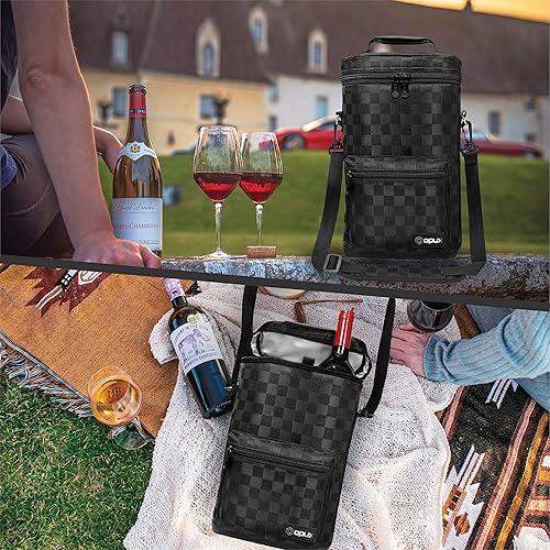 Miniatura 7 de opux Bolsa de vino para 2 botellas, bolsa térmica de vino aislada para viajes, picnic, funda acolchada portátil a prueba de fugas, regalos de vino