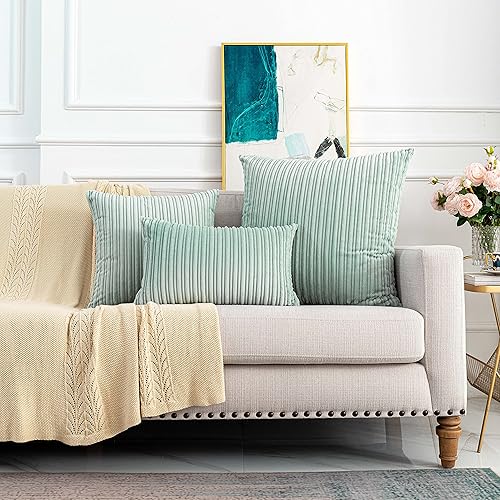 Miniatura 63 de UGASA - Juego de 2 fundas de almohada de terciopelo a rayas, funda decorativa para cojín con cremallera oculta para el hogar, sofá, dormitorio,