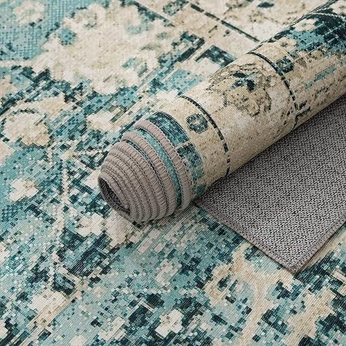 Miniatura 8 de Alfombra lavable vintage, alfombra de entrada de 3 x 5 pies con parte trasera antideslizante, alfombra de interior envejecida que no desprende