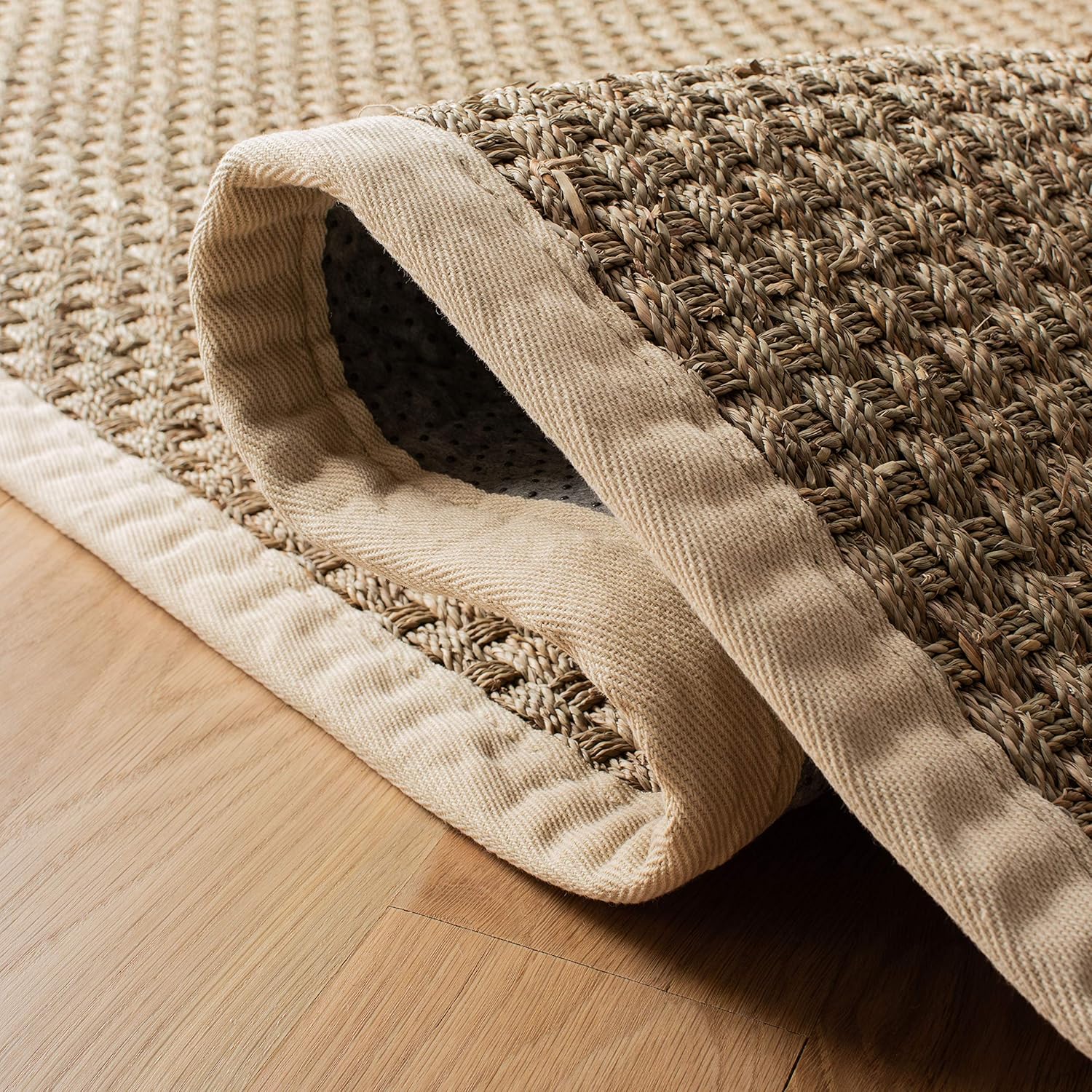 Safavieh Area Rug 12' Square - Natural Fiber Collection - Large - Natural & Ivory, Seagrass, Basketweave Pattern with Border (NF114J)