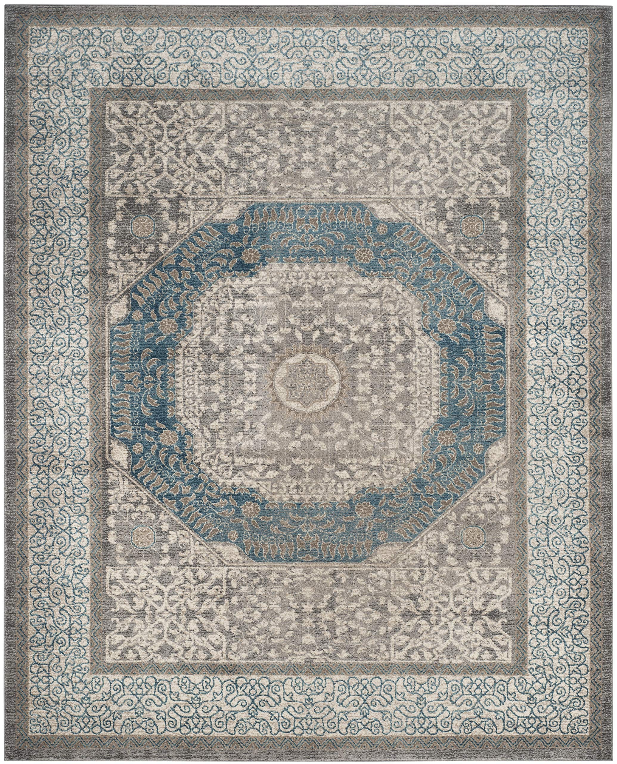 SAFAVIEH Sofia Collection Area Rug - 9' x 12', Light Grey & Blue, Vintage Oriental Distressed Design, Non-Shedding & Easy Care, Ideal for High Traffic Areas in Living Room, Bedroom (SOF365A)