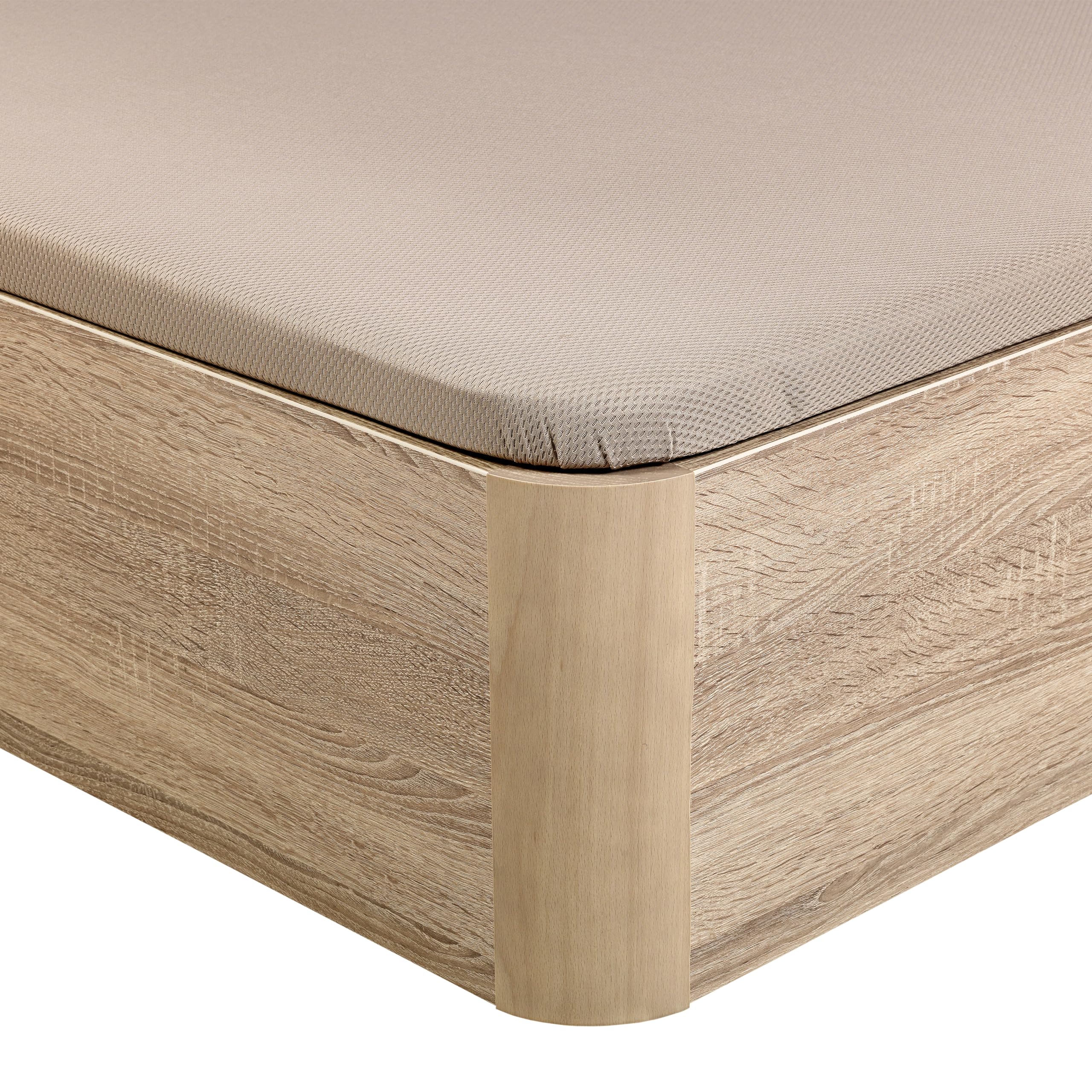 PIKOLIN Canapé Abatible Madera NATURBOX 2.0 | Entrega, Montaje y Retirada de Usado Incluida | 160x200 | Natural | Gran Capacidad de Almacenamiento | 36 cm Altura | 4 Esquinas Redondas