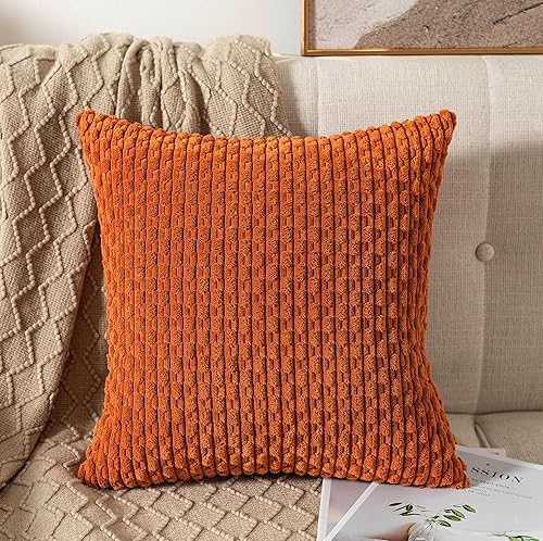 Miniatura 8 de UGASA - Funda de almohada decorativa de pana suave para otoño, 20 x 20 pulgadas, estilo bohemio, a rayas, decoración moderna del hogar para sofá,