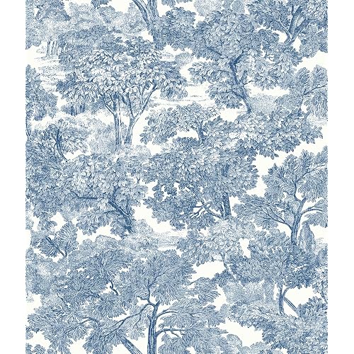 Chesapeake Spinney Toile Wallpaper, Blue Toile Wall Covering for Bedroom Living Room Accent Wall Decor