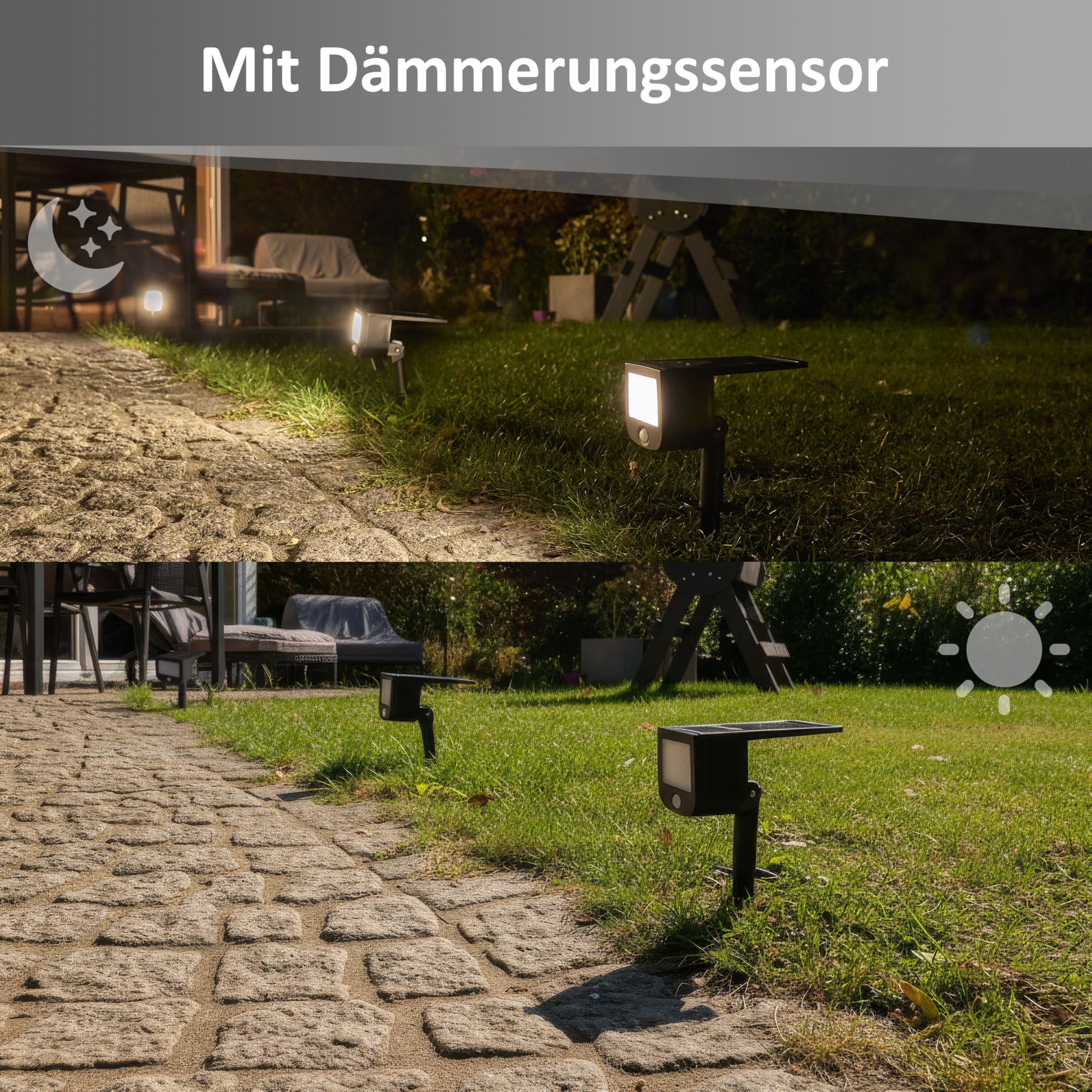 Northpoint LED Solar Strahler 3er Set Bewegungsmelder Außen Garten