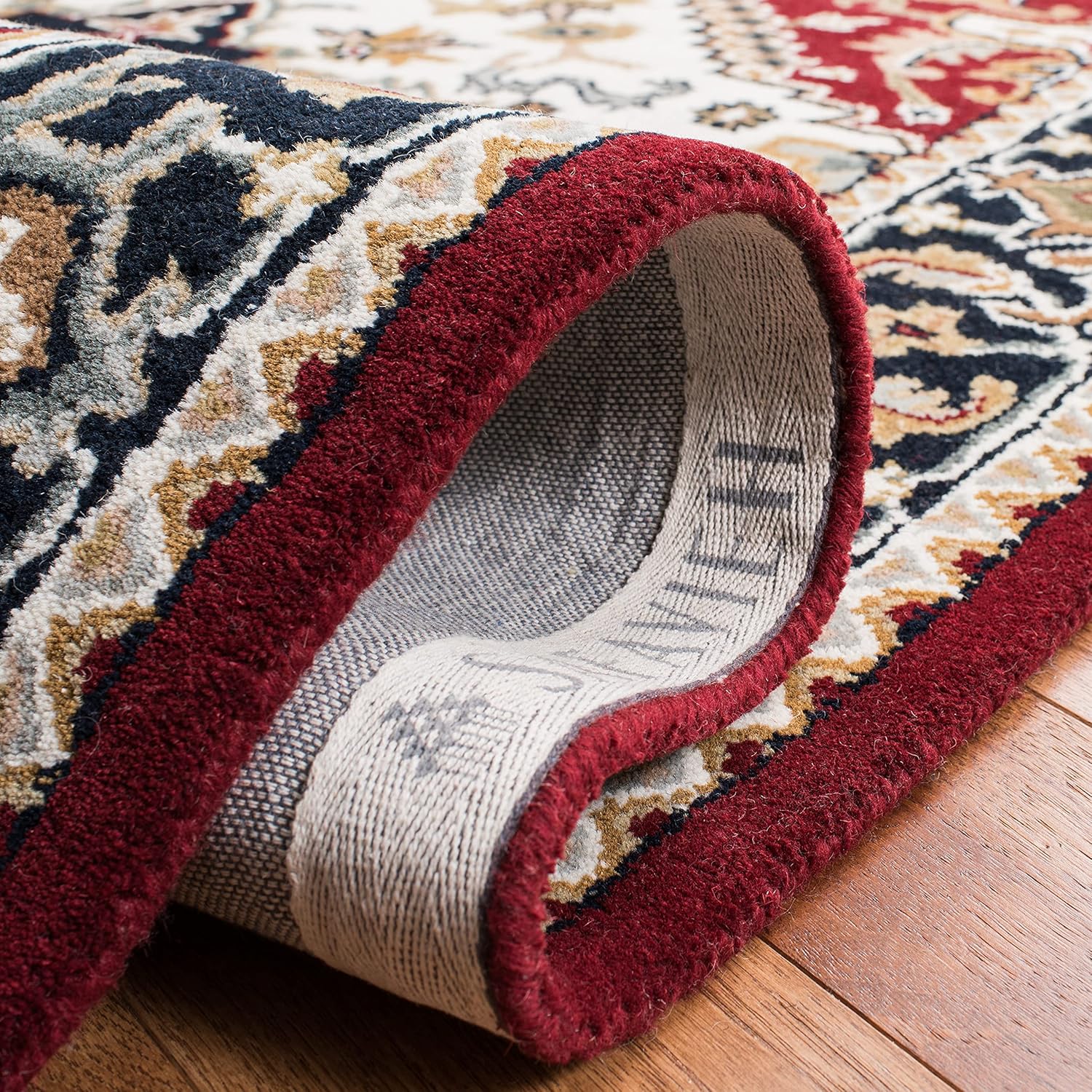 Ivory and Red Hand-Tufted Wool 5' x 8' Area Rug