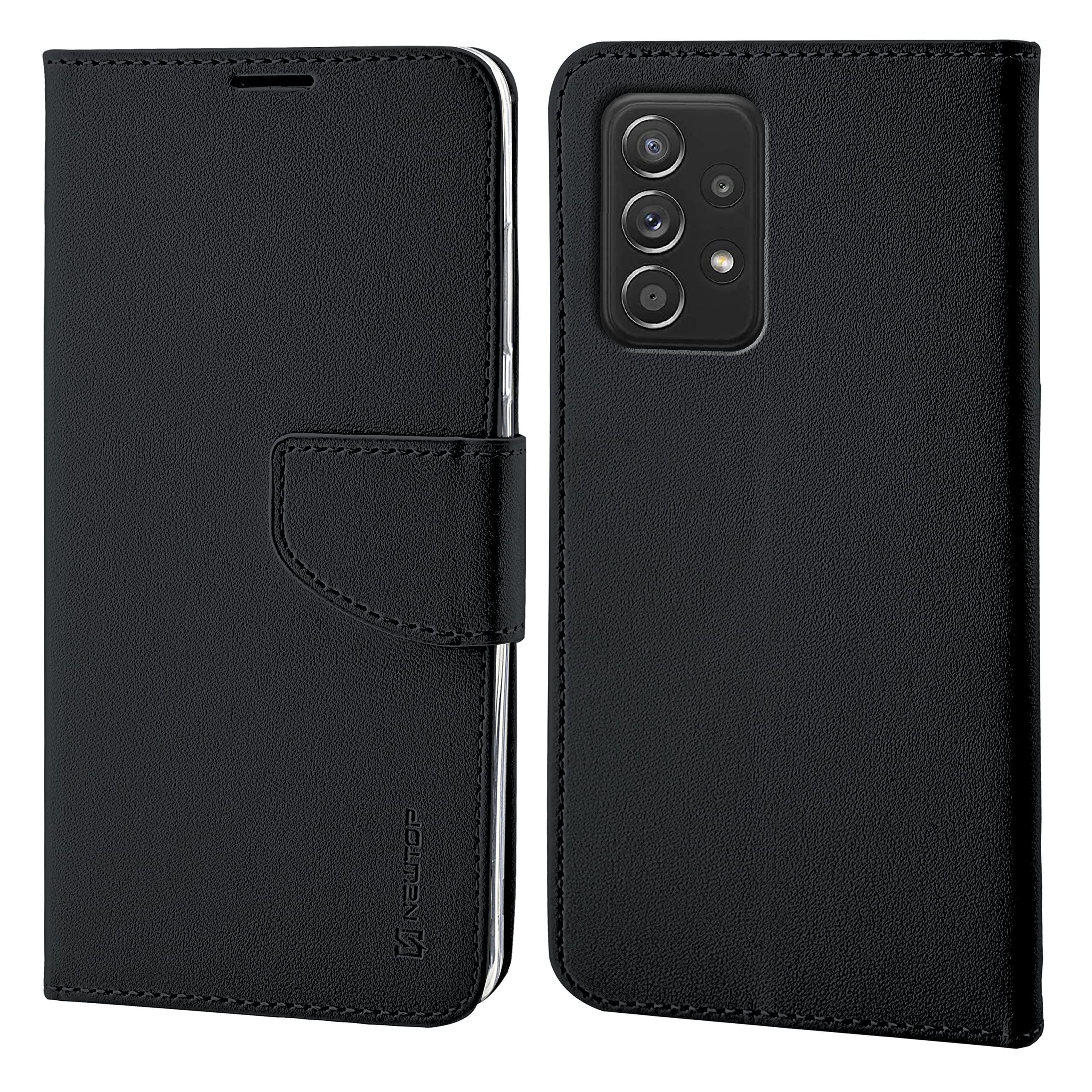N NEWTOP Cover Compatibile con Samsung Galaxy A52 4G - 5G, HQ Lateral Custodia Libro Flip Chiusura Magnetica Portafoglio Simil Pelle Stand (Nero)