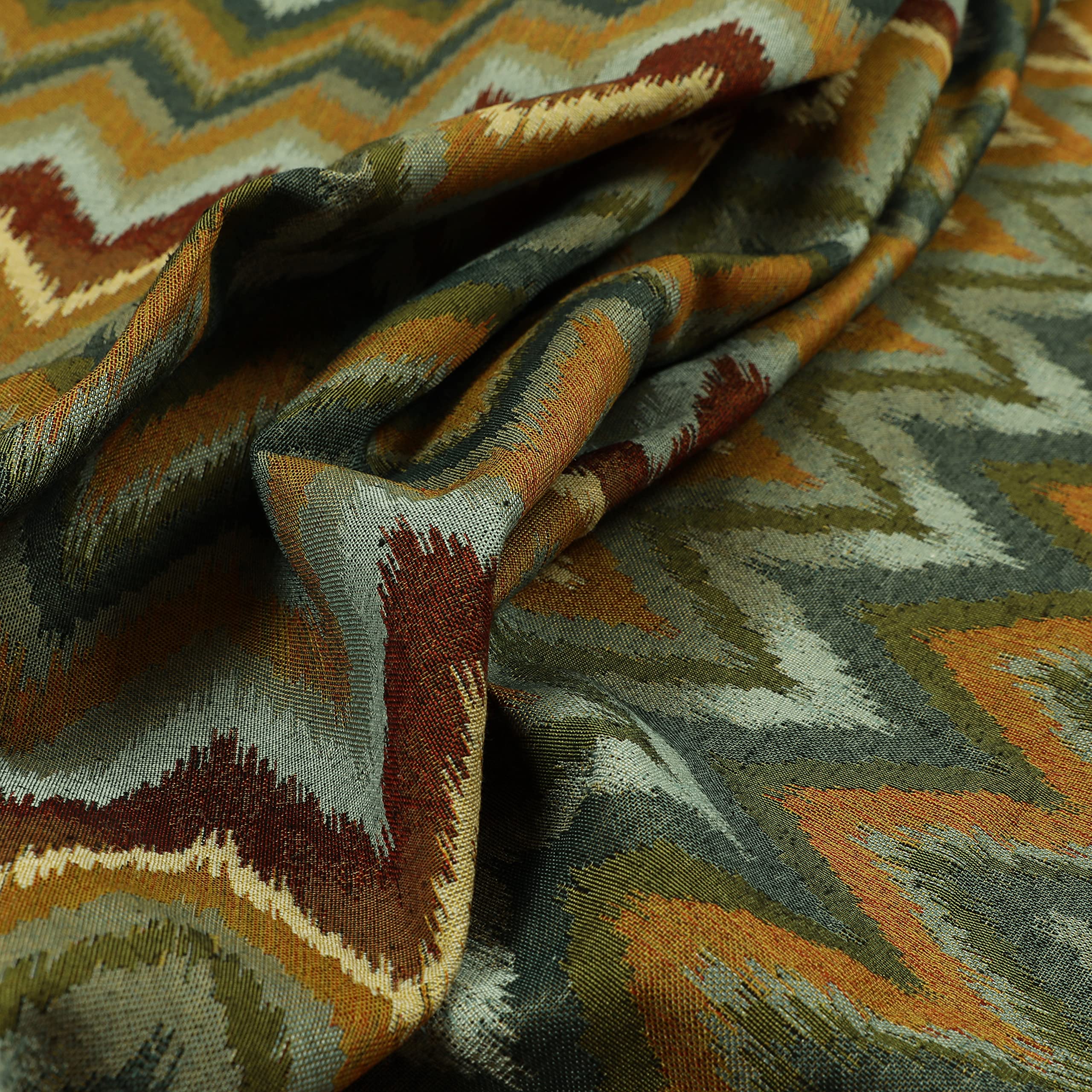 Redbrick Mill Fabrics Flame Retardant Striped Chevron Blue Green Orange Chenille Quality Jacquard Upholstery Fabrics (Per Metre)