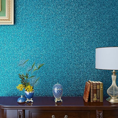 Miniatura 7 de VaryPaper Papel tapiz azul con purpurina gruesa de 15.7 x 78.7 pulgadas, para pegar y pelar, papel tapiz de lentejuelas brillantes, autoadhesivo,