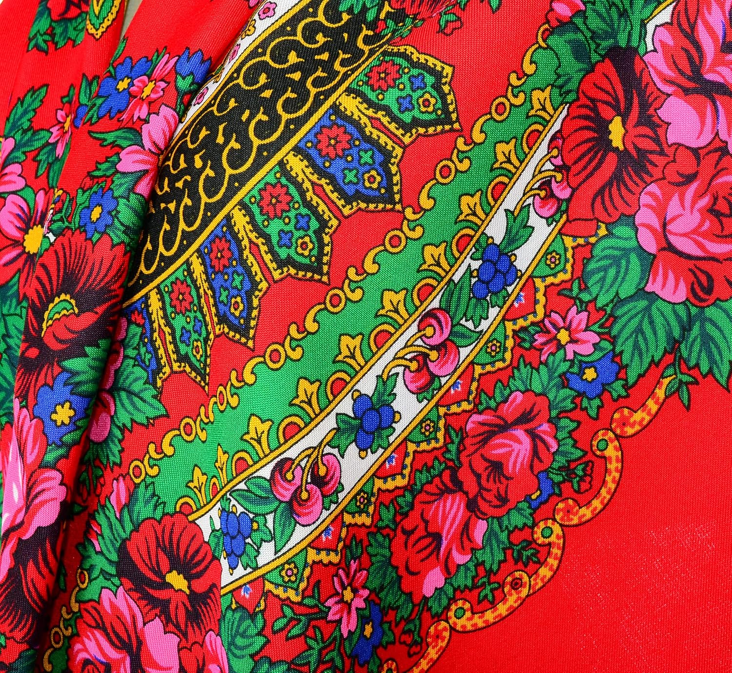 Scarf Wrap Traditional Ukrainian Polish Fringed Floral Neck Head Shawl