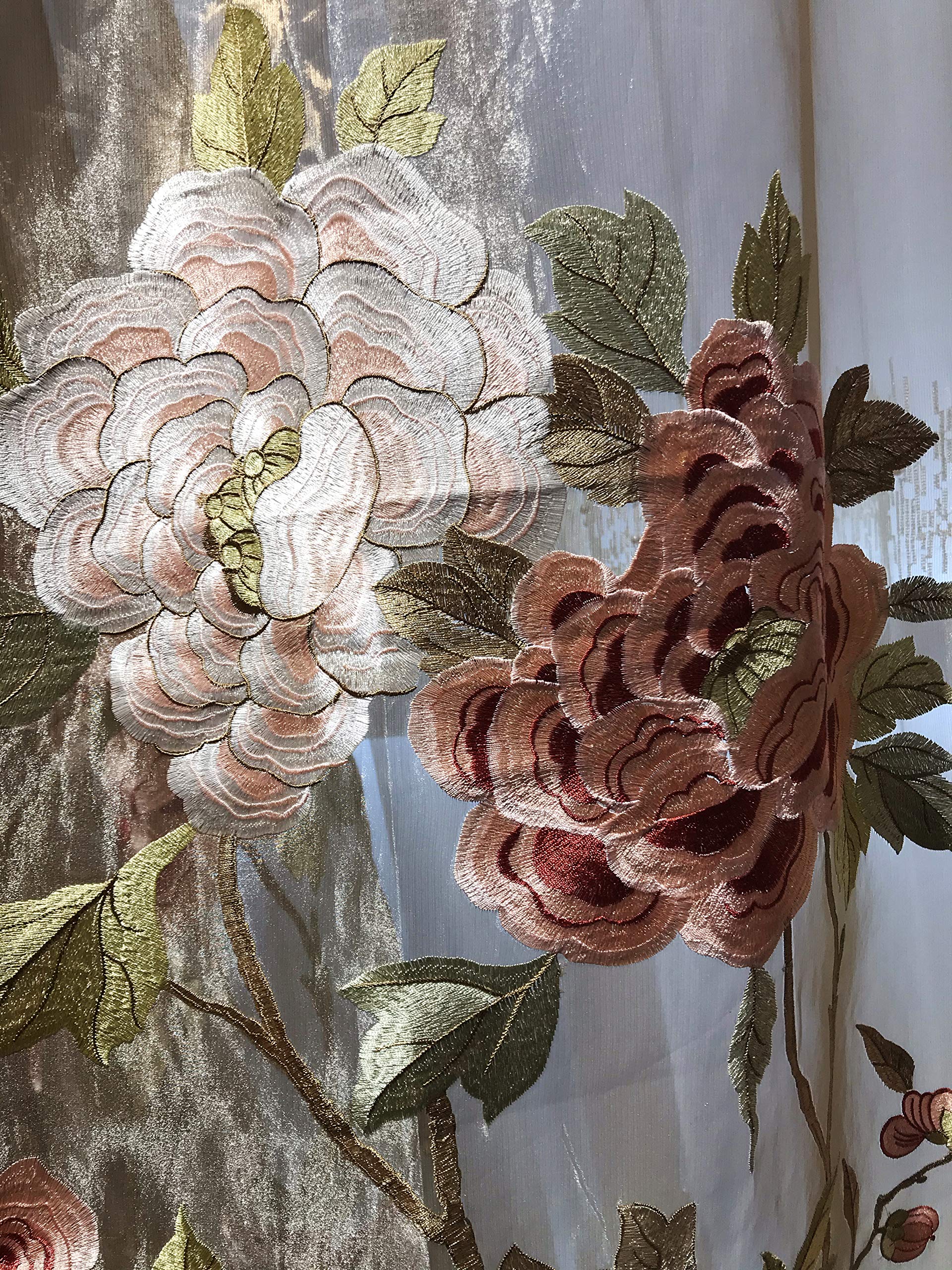Lactraum Sarah Bernhardt Rideau de salon avec œillets Violet transparent Motif pivoine 200 x 245 cm (l x h)