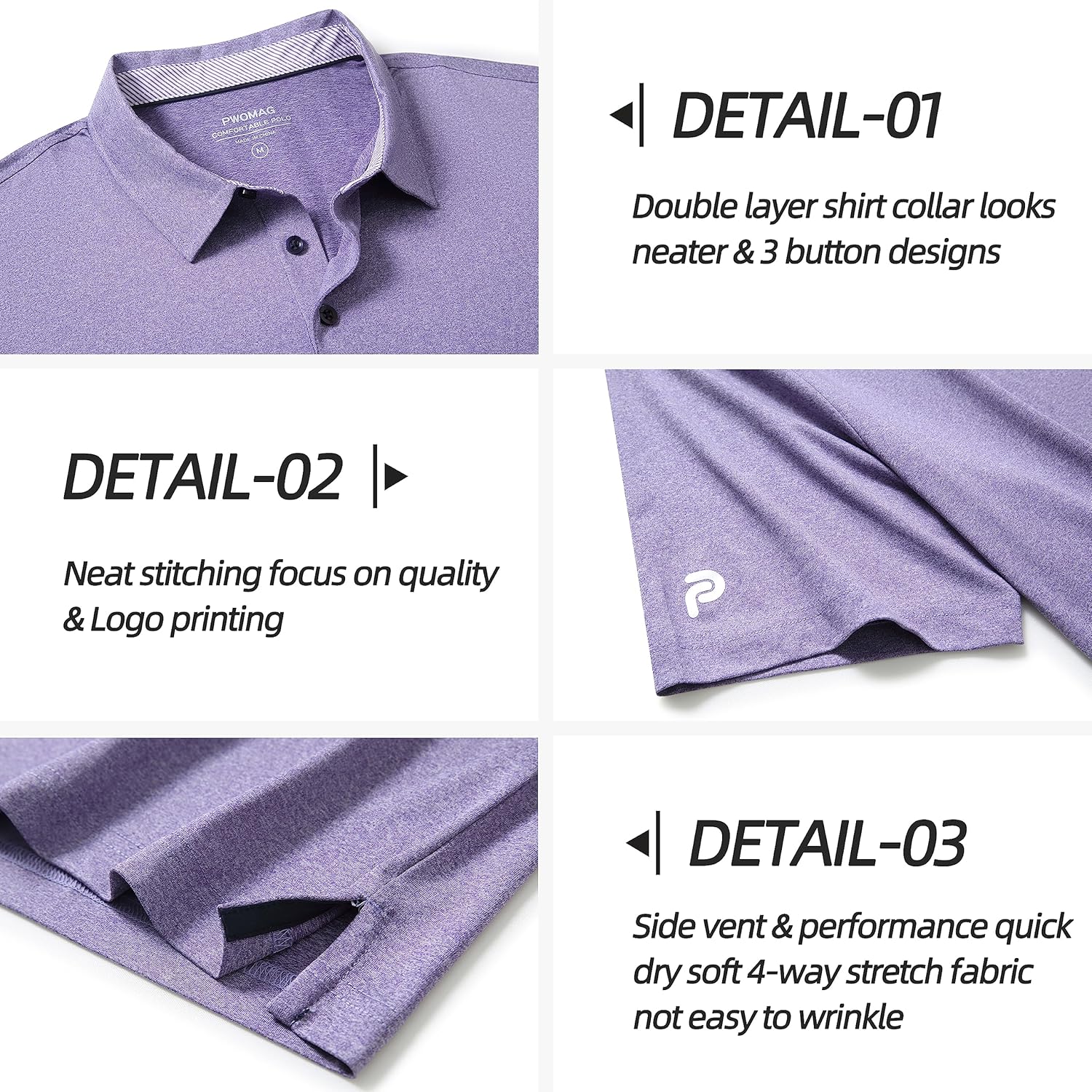 Mens Golf Polo Shirt Moisture Wicking Dry Fit Performance Athletic Short Sleeve Striped Golf Shirts for Men - Image 3