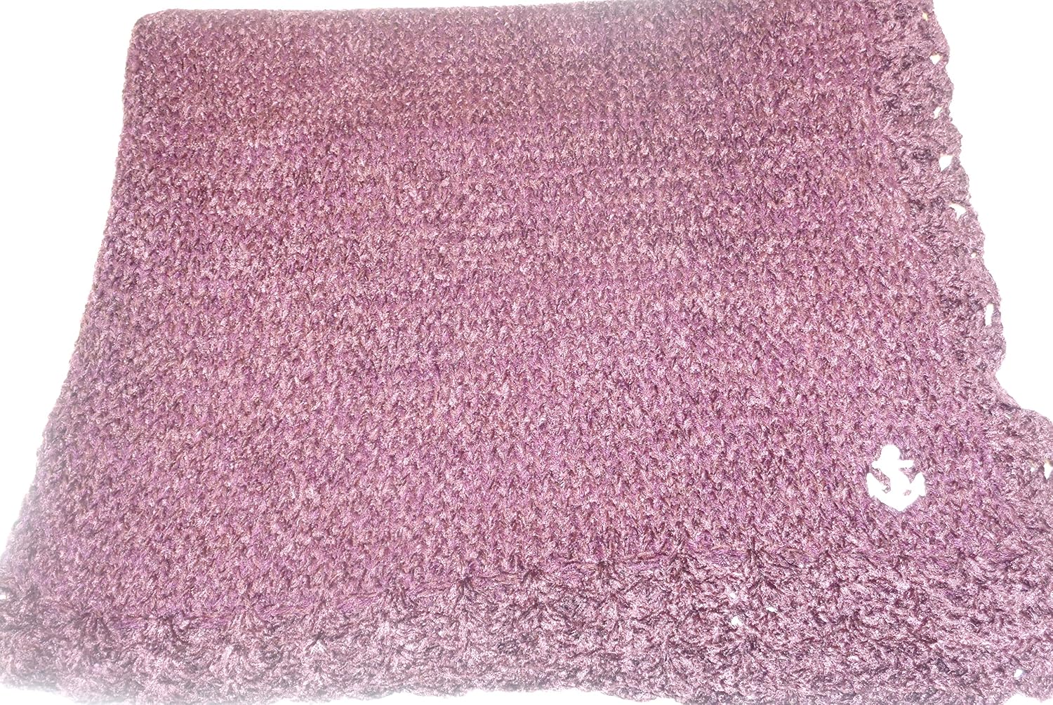 Knitted Crochet Finished Dark Brown Chenille Baby Blanket with White Anchor