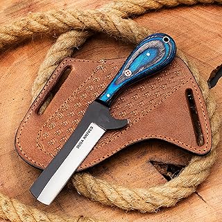 Handmade 1095 steel Bull cutter knife, cowboy knives with pancake leather sheath classic style knife, gift for men EDC knife (BLUE) - SUSA KNIVES