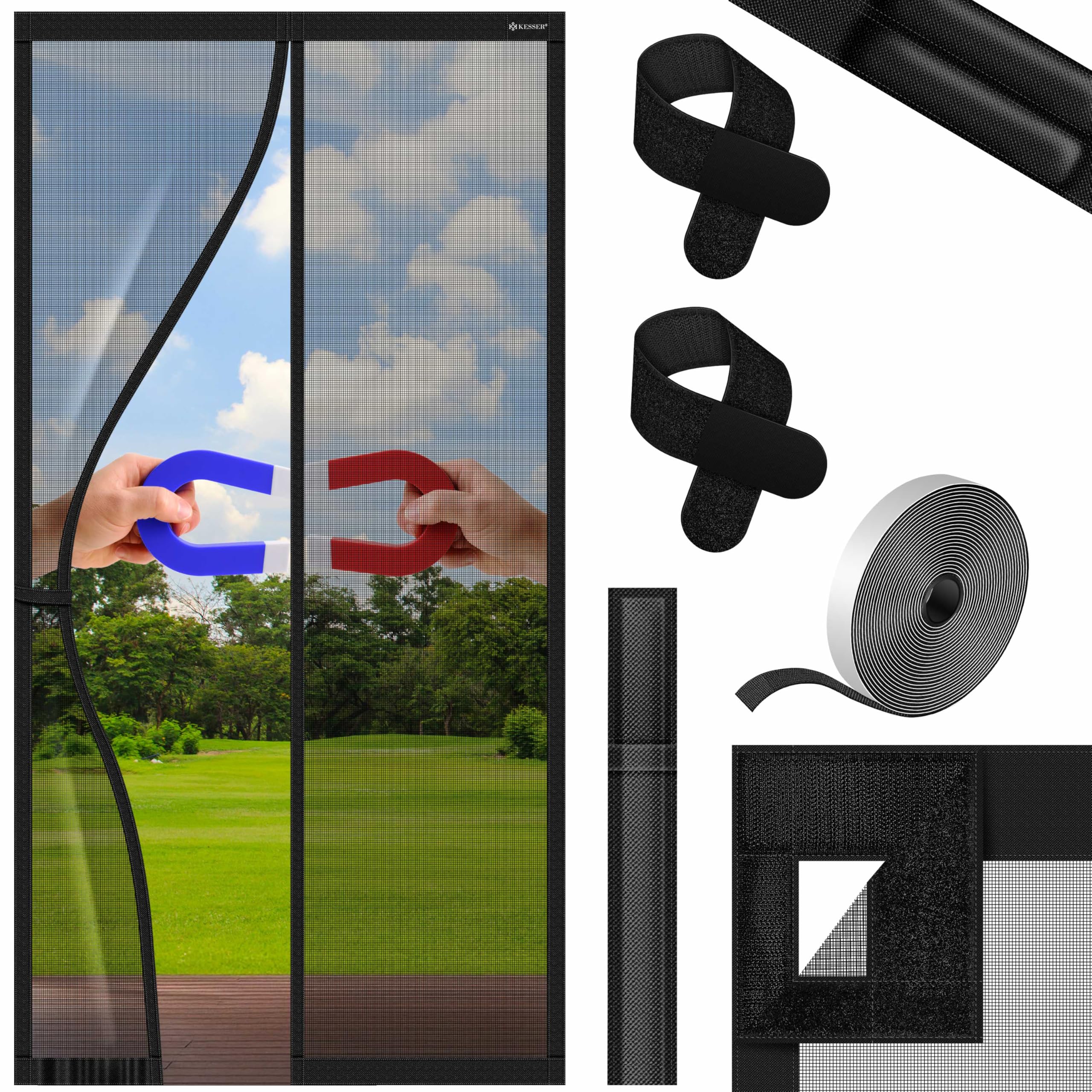 KESSER® Fliegengitter Tür Magnetisch, 80x200cm Insektenschutz Balkontür & Terrassentür, Mückenschutz Selbstschließend, ohne Bohren mit Klett, Reißfest, Luftdurchlässig, Haustierfreundlich, Schwarz