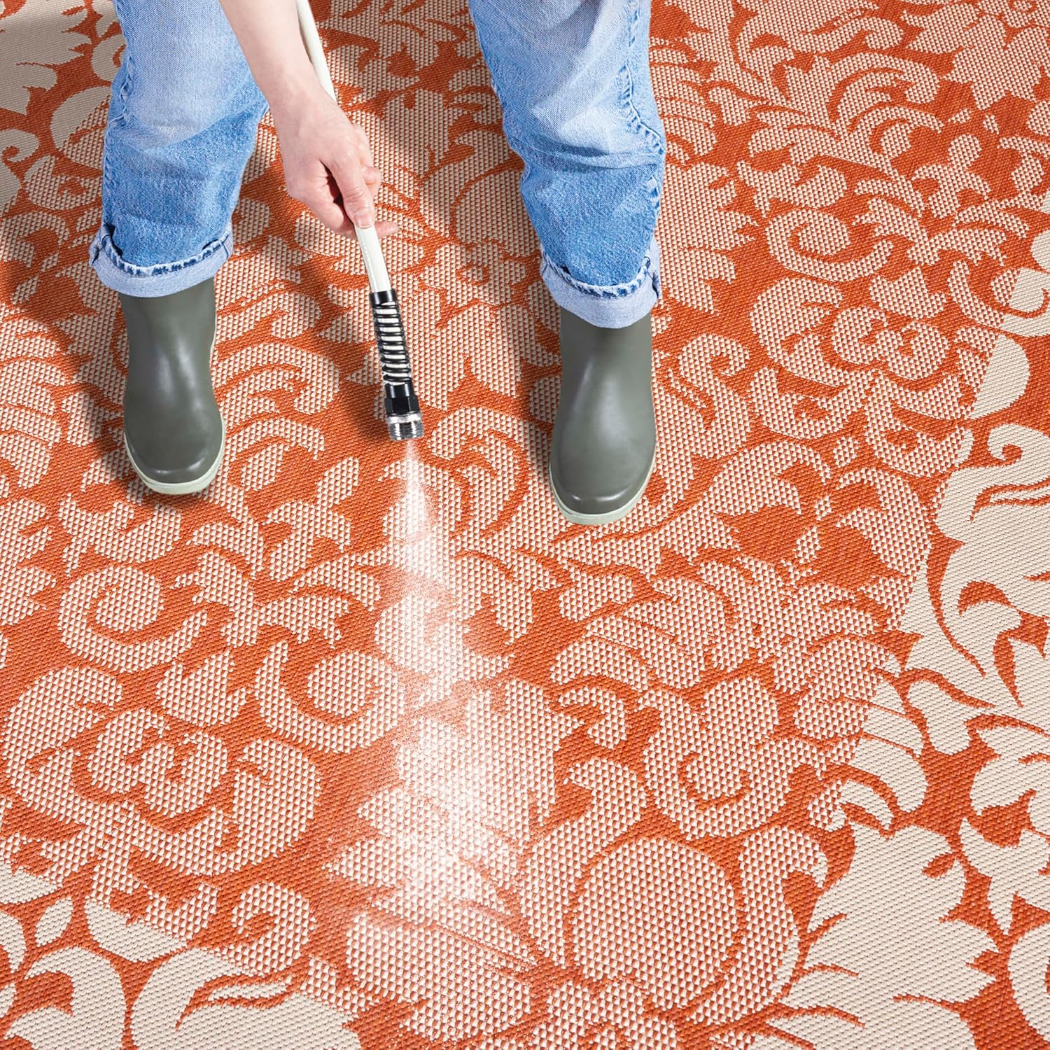 SAFAVIEH Washable Rug Outdoor Courtyard Collection - 2'3" x 10' Runner, Terracotta & Natural, Non-Shedding & Easy Cleaning, Ideal for Patio, Entryway, Mudroom, Hallway, Kitchen (CY2727-3202)