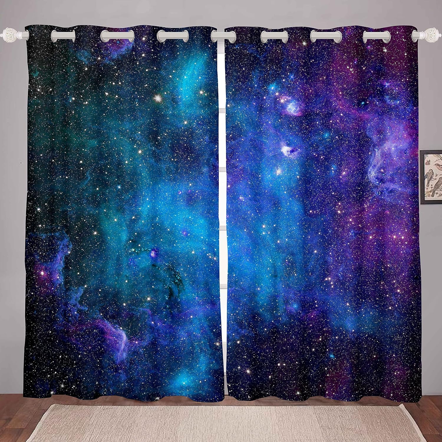 Loussiesd Galaxy Outer Space Curtains,W46x54,Multicolored13230,Living Room,Bedroom,Kitchen,Dining,Nursery Room