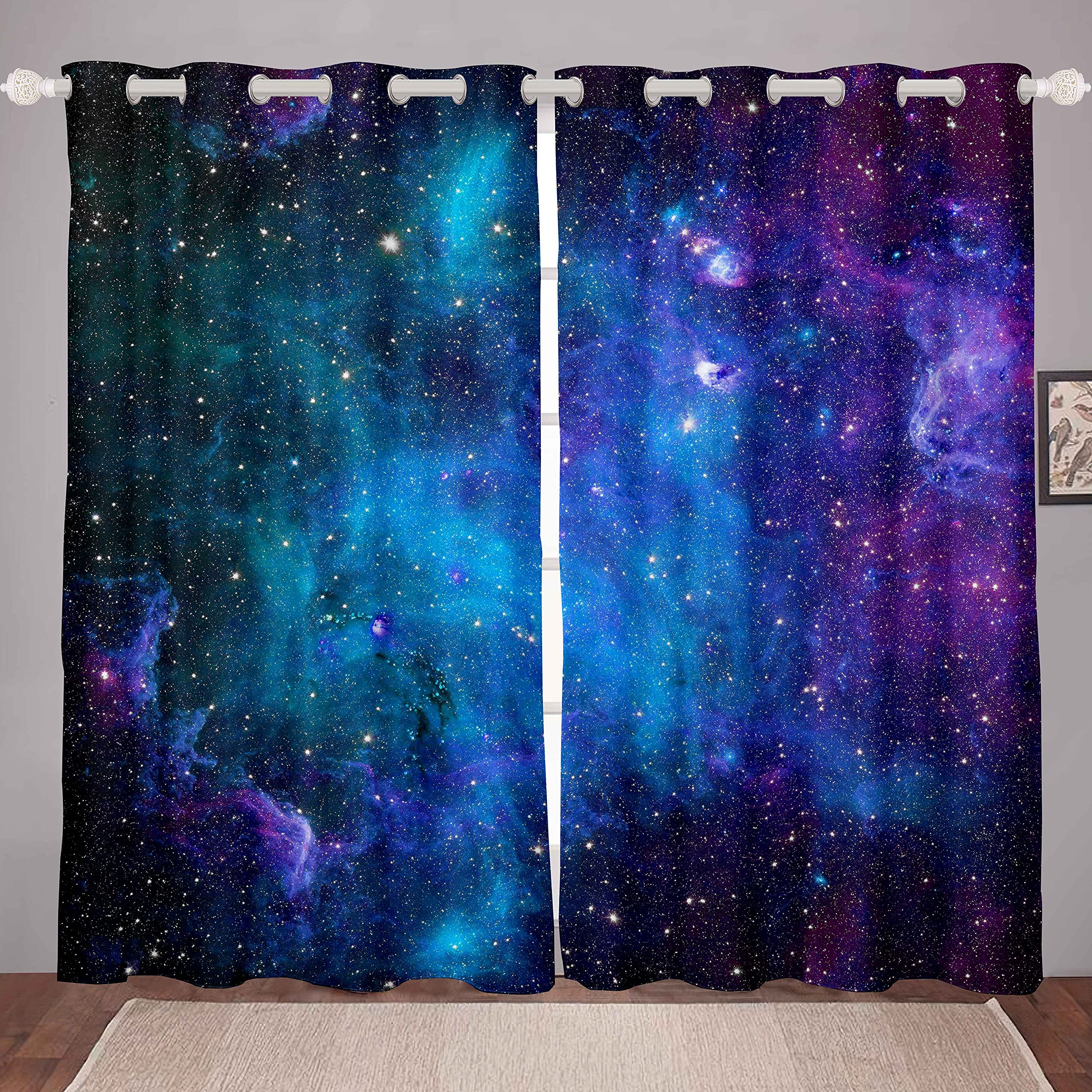 Loussiesd Galaxy Outer Space Curtains For Bedroom Living Room-Starry Nebula Universe Windows Drapes-Astronomy Astrology Theme For Kids,Boys,Girls,Adults-W46*L72