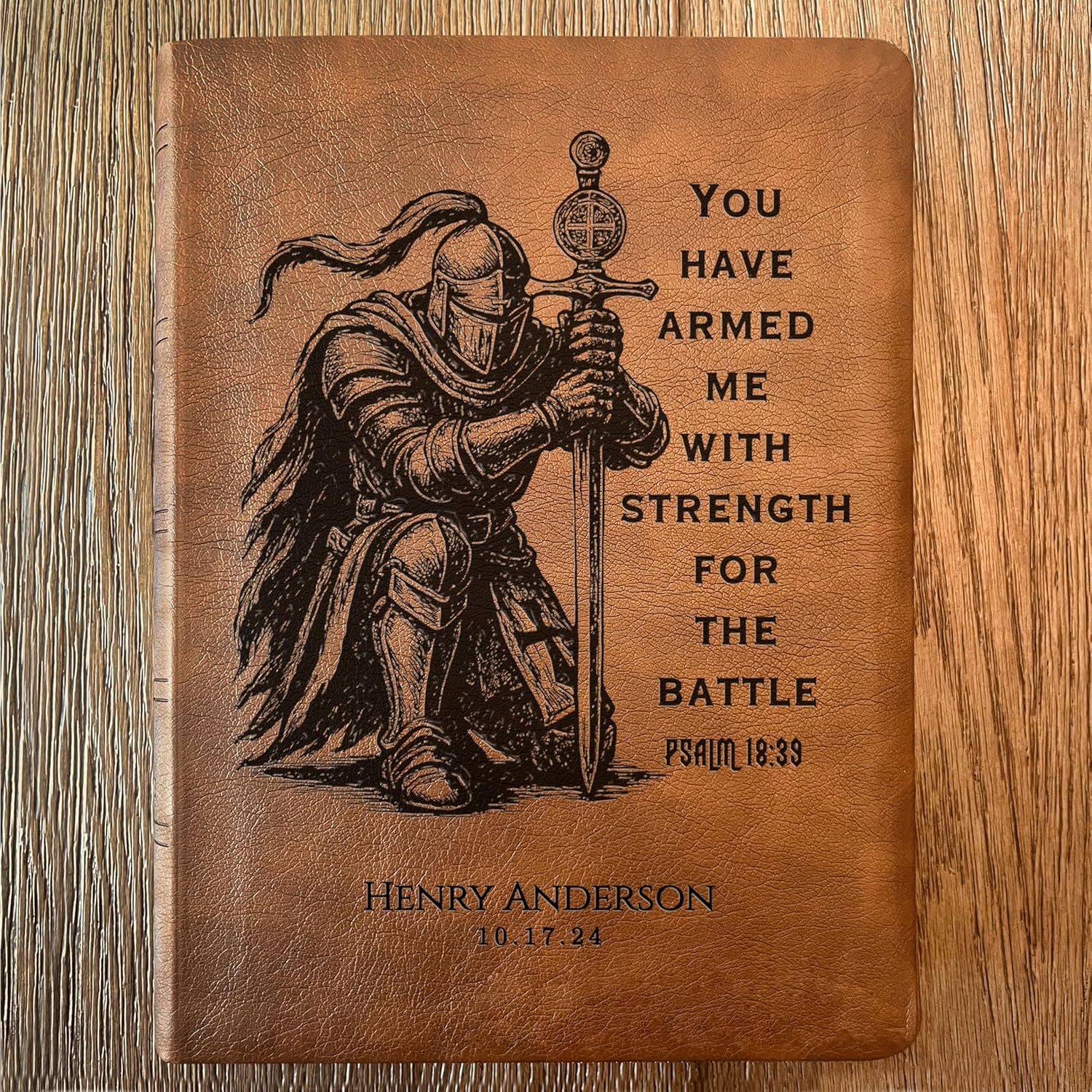STARKENBURG COMPANY Personalized Bible for Men, NASB Wide Margin Bible, Custom Engraved Name, Knight Warrior Design, Christian Gift for Him