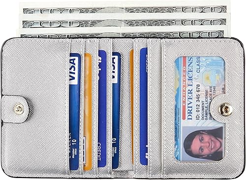 Vista 3 de Gostwo - Cartera compacta de piel genuina de lujo para mujer con bloqueo de RFID y ventana de identificación