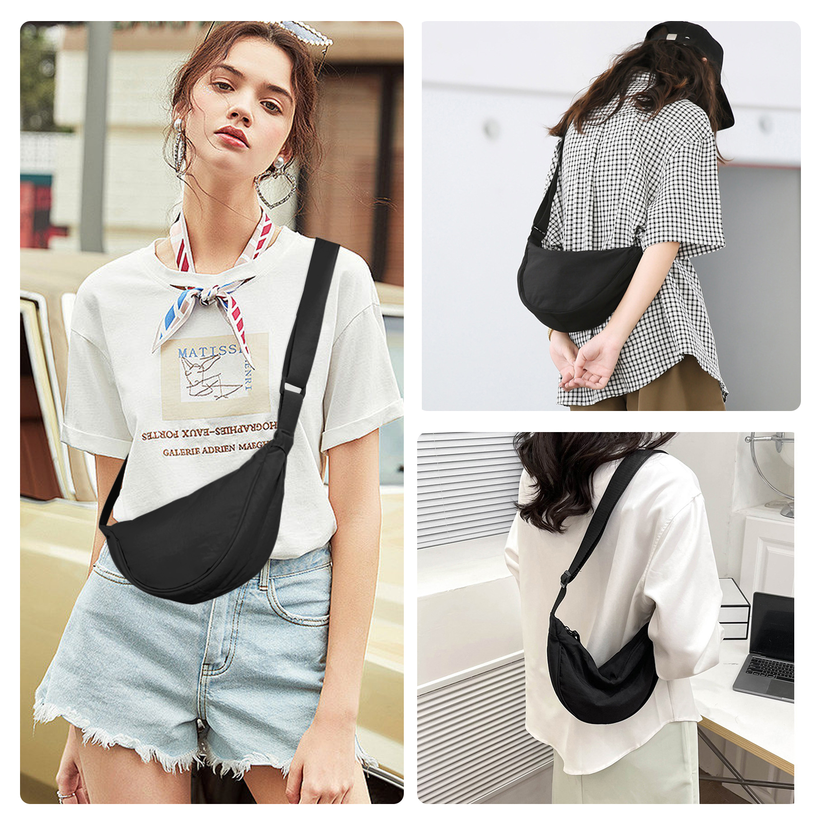 Sac à Bandoulière En Forme De Croissant Pour Hommes Et Femmes, Sacs à Bandoulière En Nylon, Sac à Boulette Léger, Cartable Tendance, Multi-poches Initiées