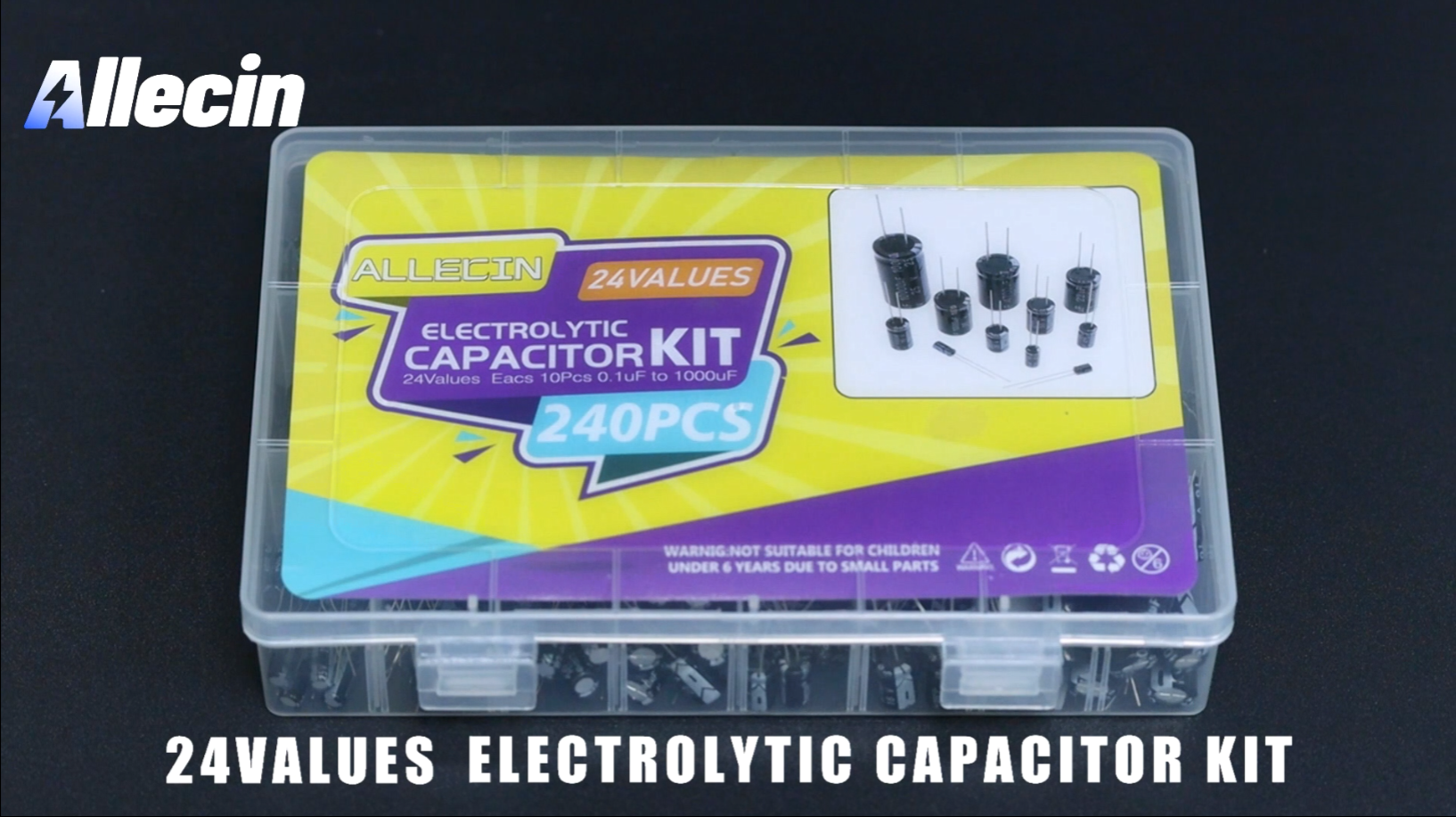 Vegena 500 Stück Elektrolytkondensatoren 24 Wert, Elkos Kondensator Set Sortimentsbox 0.1uf-1000uf 10v 16v 25v 35v 50v Aufbewahrungsbox