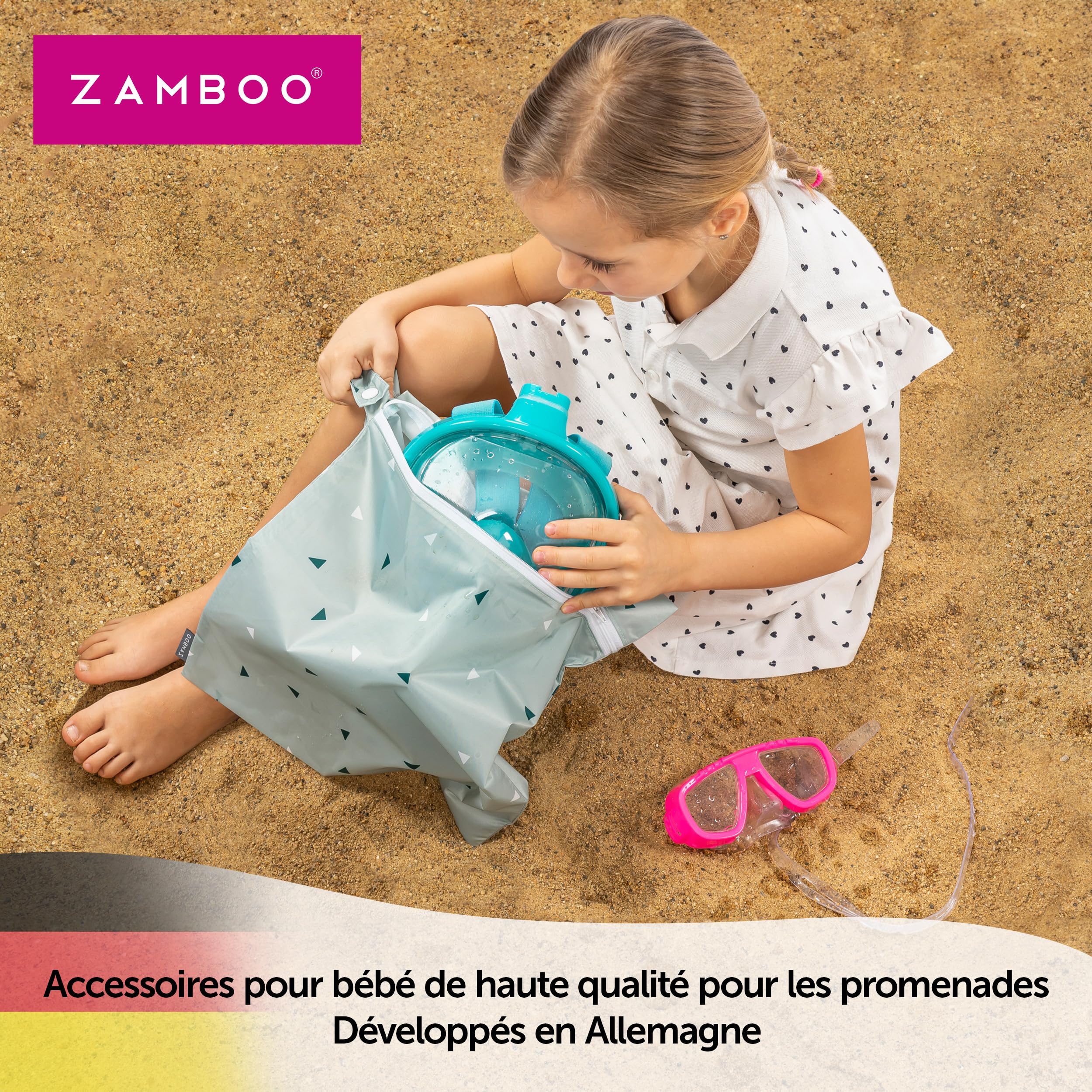 ZAMBOO Sac a Couches Bebe (3 pièces) - Lot de Pochettes pour Couche Lavable et Change Bébé, Fermeture Éclair et Boucle, Certifié Oeko-TEX 100 - Vert