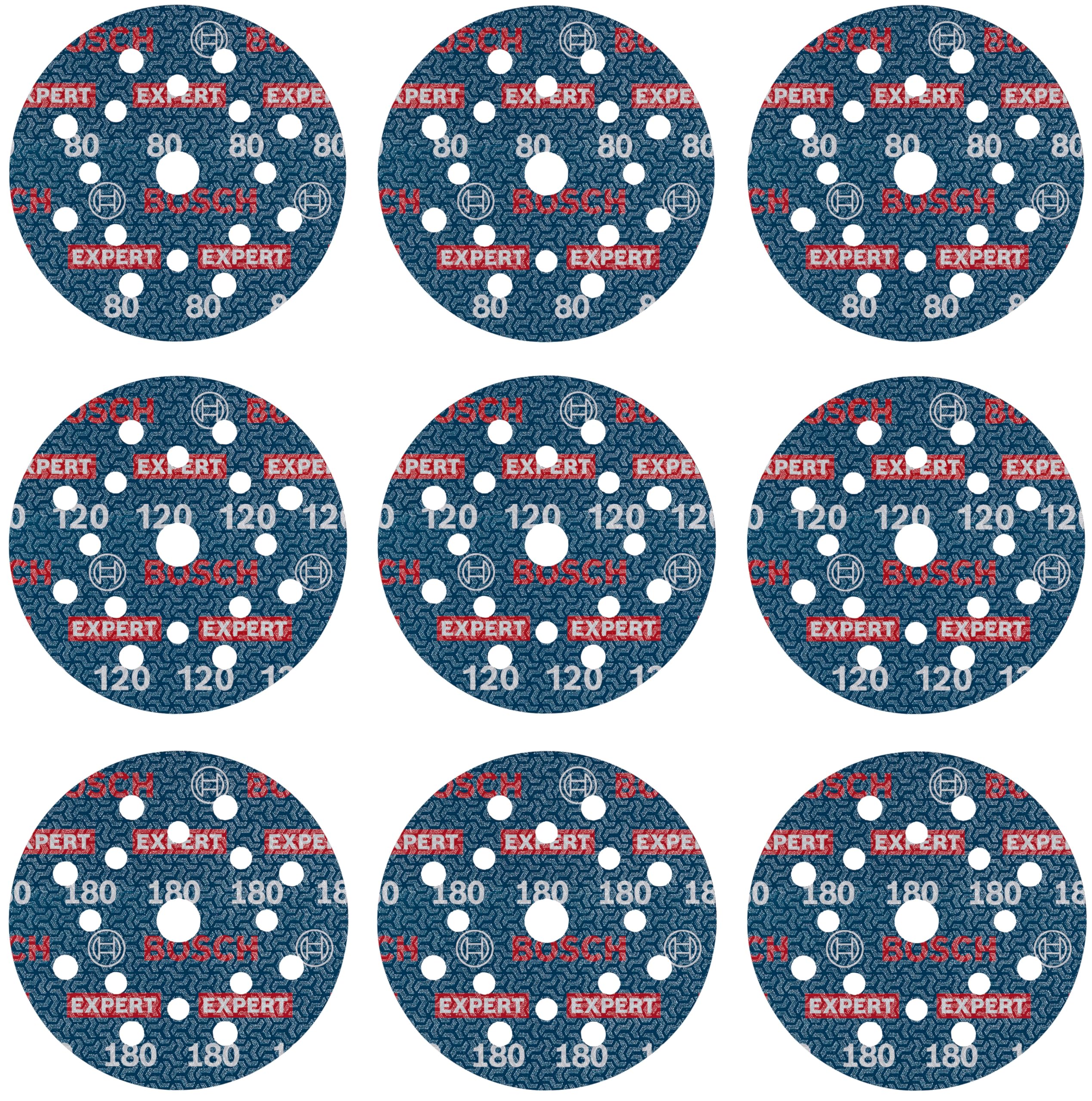 Bosch Bosch 9x EXPERT O780 Foil Sanding Disc Set, 125 mm, 9 pcs (for Hardwood, Paint on wood, Ø 125 mm, Grit 3x80, 3x120, 3x180, Profe