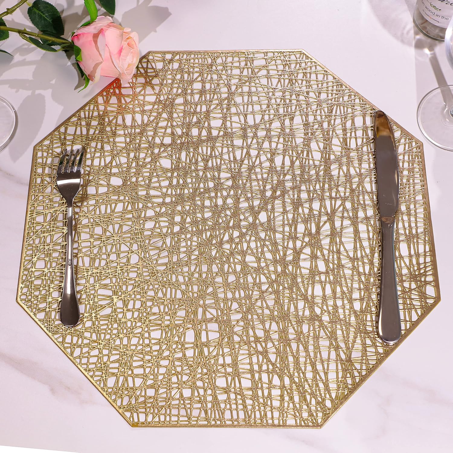 Snowkingdom Gold Placemats Set of 12 Octagonal Metallic