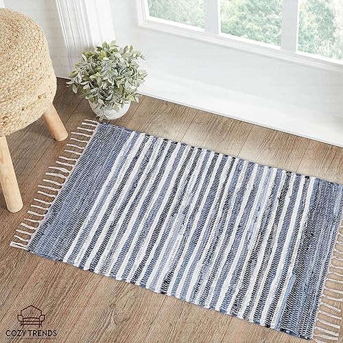 Miniatura 4 de Handmade Cotton Rag Rug 24x36''  2x3' Multicolor Area Rugs- Hand Woven Washable & Reversible for Living Room Kitchen Entryway Throw Rug with Tassel