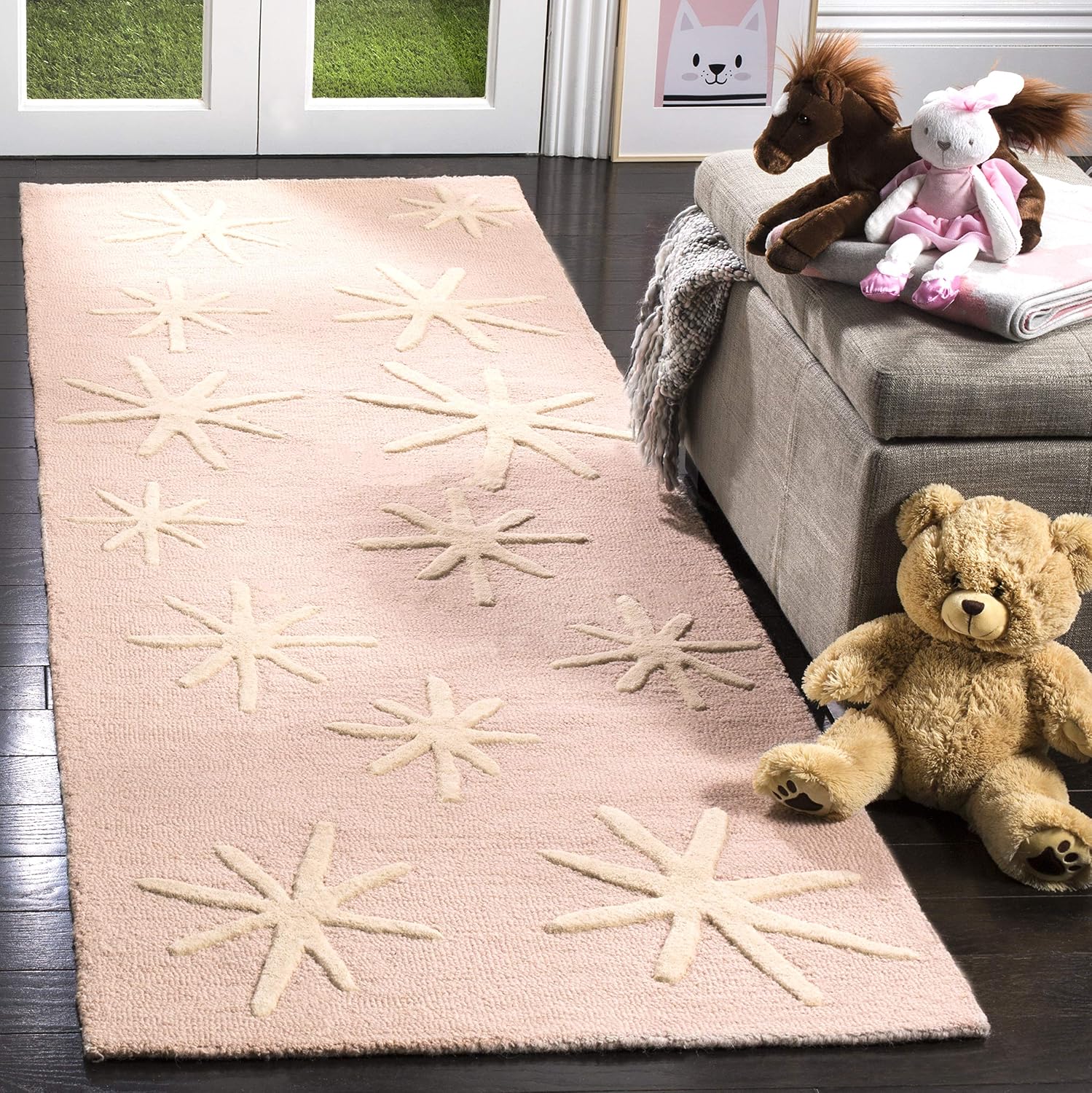 SAFAVIEH Kids Collection Area Rug - 5' x 7', Pink & Ivory, Handmade Starbursts Wool, Ideal for High Traffic Areas in Living Room, Bedroom (SFK908P)