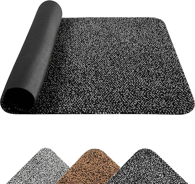 Mibao Dirt Trapper Mat, Door Mat Indoor & Door Mat Outdoor, 40x60 Cm, Durable Non Slip Rubber Backed Mats, Front Door Mat, Non Slip Doormat, Washable Indoor Mats, Anthracite Black