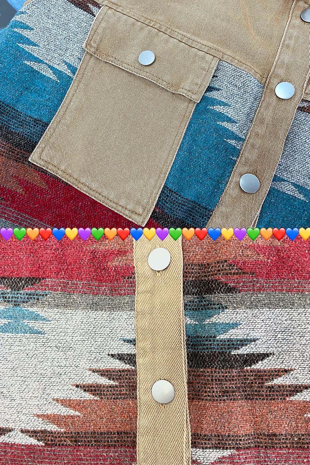 Lumister Women's Aztec Denim Jacket Distressed Lapel Long Sleeve Vintage Button Down Denim Jacket Shacket - Image 4