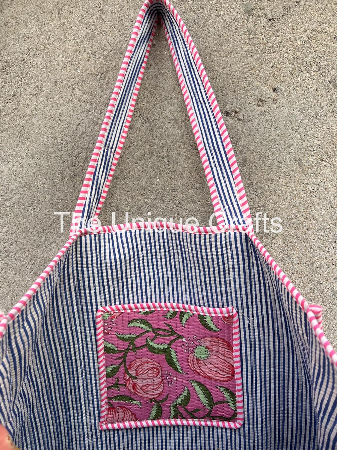 Tote Bag For Women, Shoulder Purse with Inner Pocket, Quilted Cotton Handprinted Reversible Large Multicolor Tote Bag - Image 5