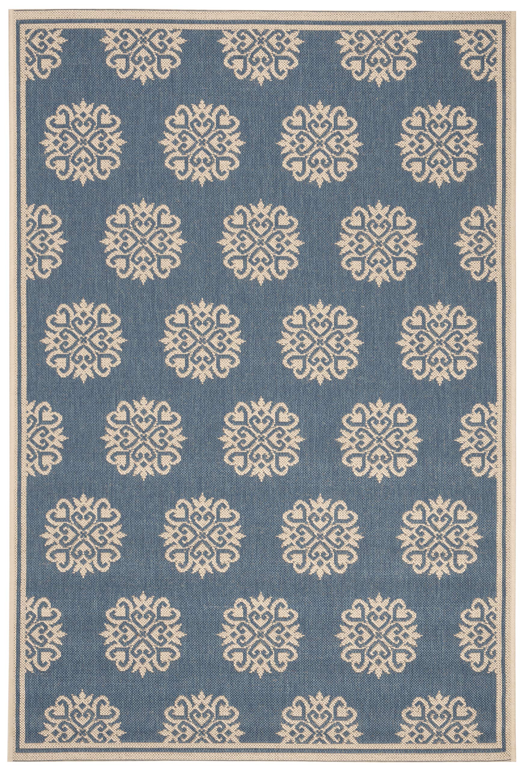 SAFAVIEH Tapis Traditionnel Pour Salon, Salle à manger, Chambre à coucher - Beachhouse Collection, Tapis à poil court, Crème et Bleu, 122 X 183 cm