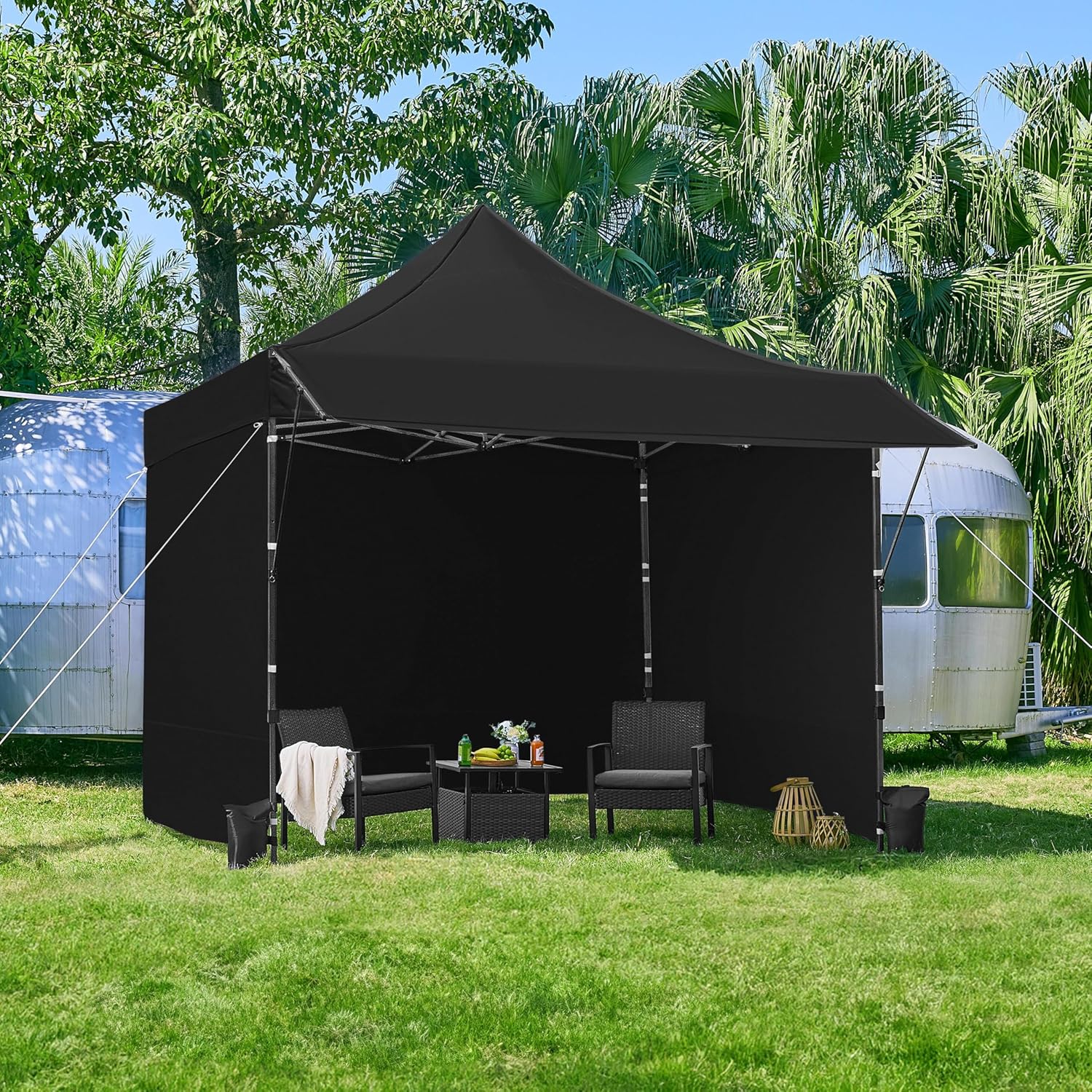 Yaheetech 10x10 Pop up Commercial Canopy Tent with 3 Removable Sidewalls & Awning, Portable Freestanding Shelter, Outdoor Heavy Duty Party Canopies W/Roller Bag, 4 Sandbags, Stakes & Ropes, Black