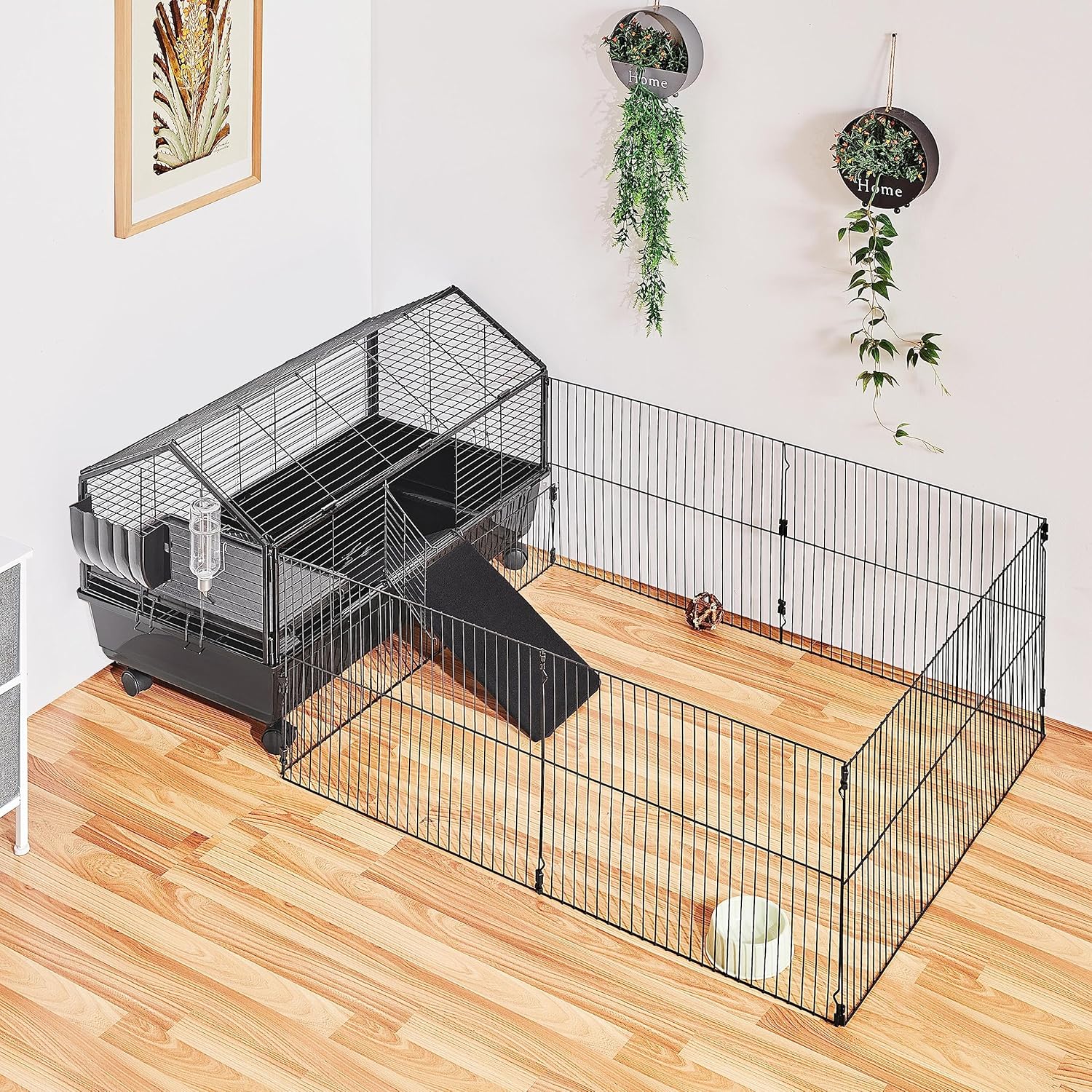 Yaheetech Rabbit Cage with Playpen in a room setting