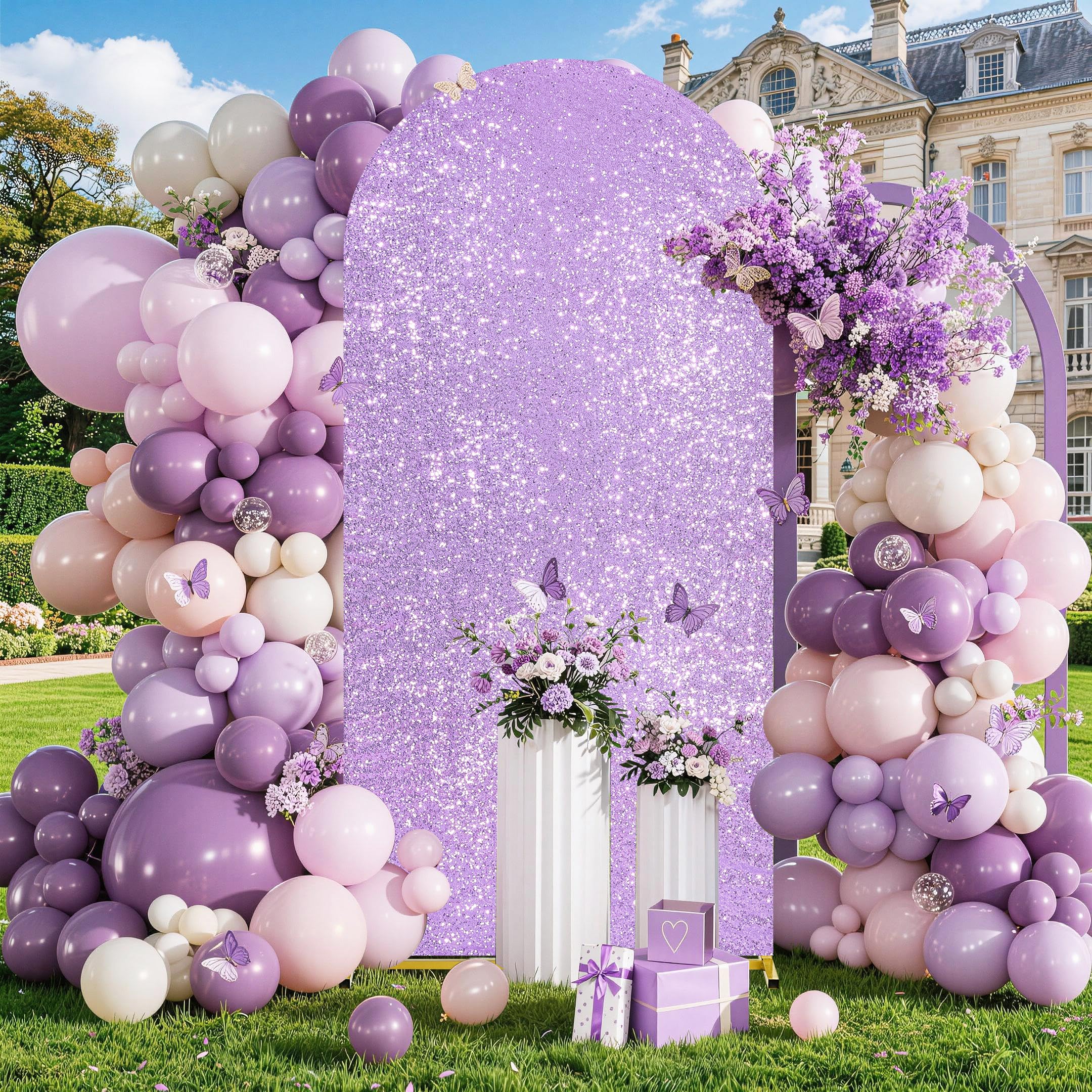 6.6FT Light Purple Sequin Arch Backdrop Cover Birthday Arch Backdrop for Birthday Party Baby Shower Banquet Wedding Background Decoration