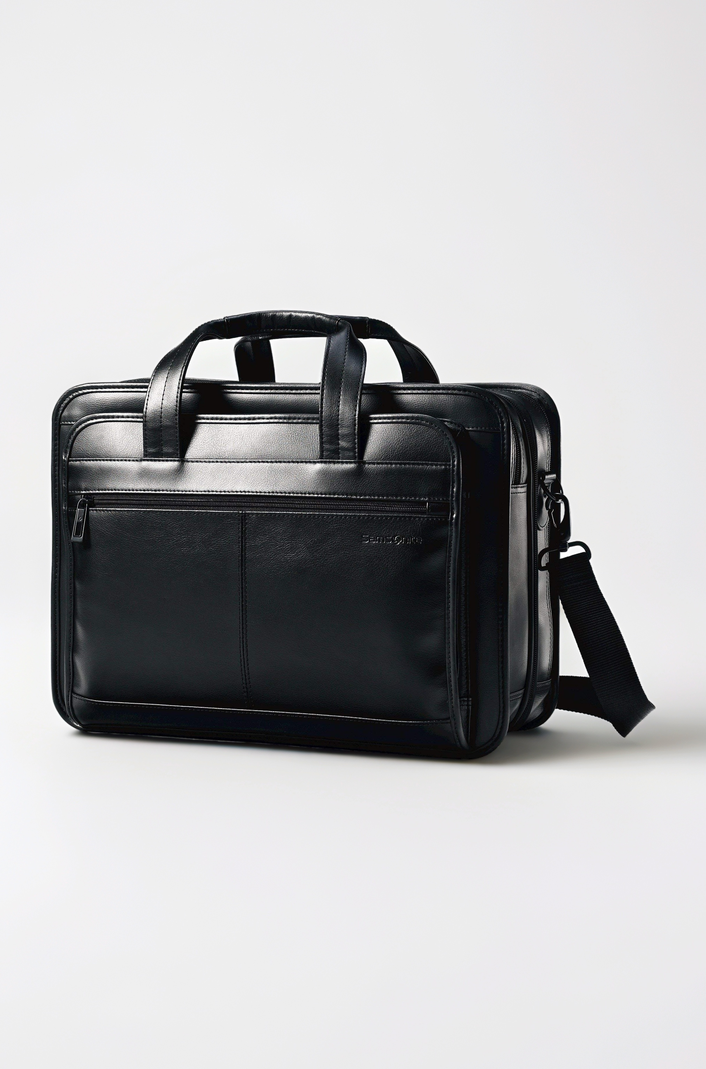Leather Expandable Briefcase, Black, One Size