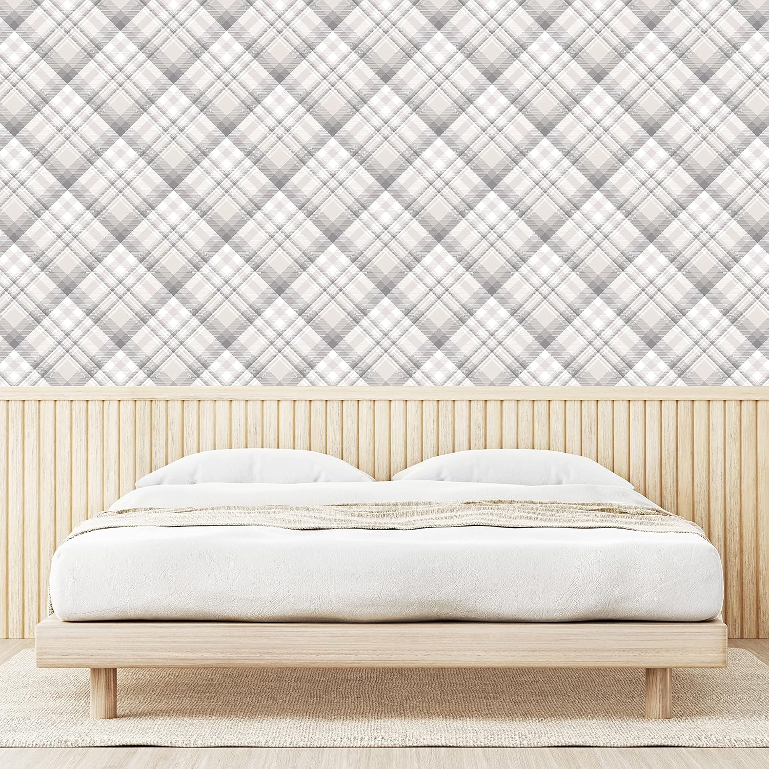 Ambesonne Beige Tan Peel & Stick Wallpaper for Home, Plaid Retro Style Checkered Rustic Gingham Pattern Repeated Design, Self-Adhesive Living Room Kitchen Accent, 13" x 100", Pale Eggshell Taupe Grey