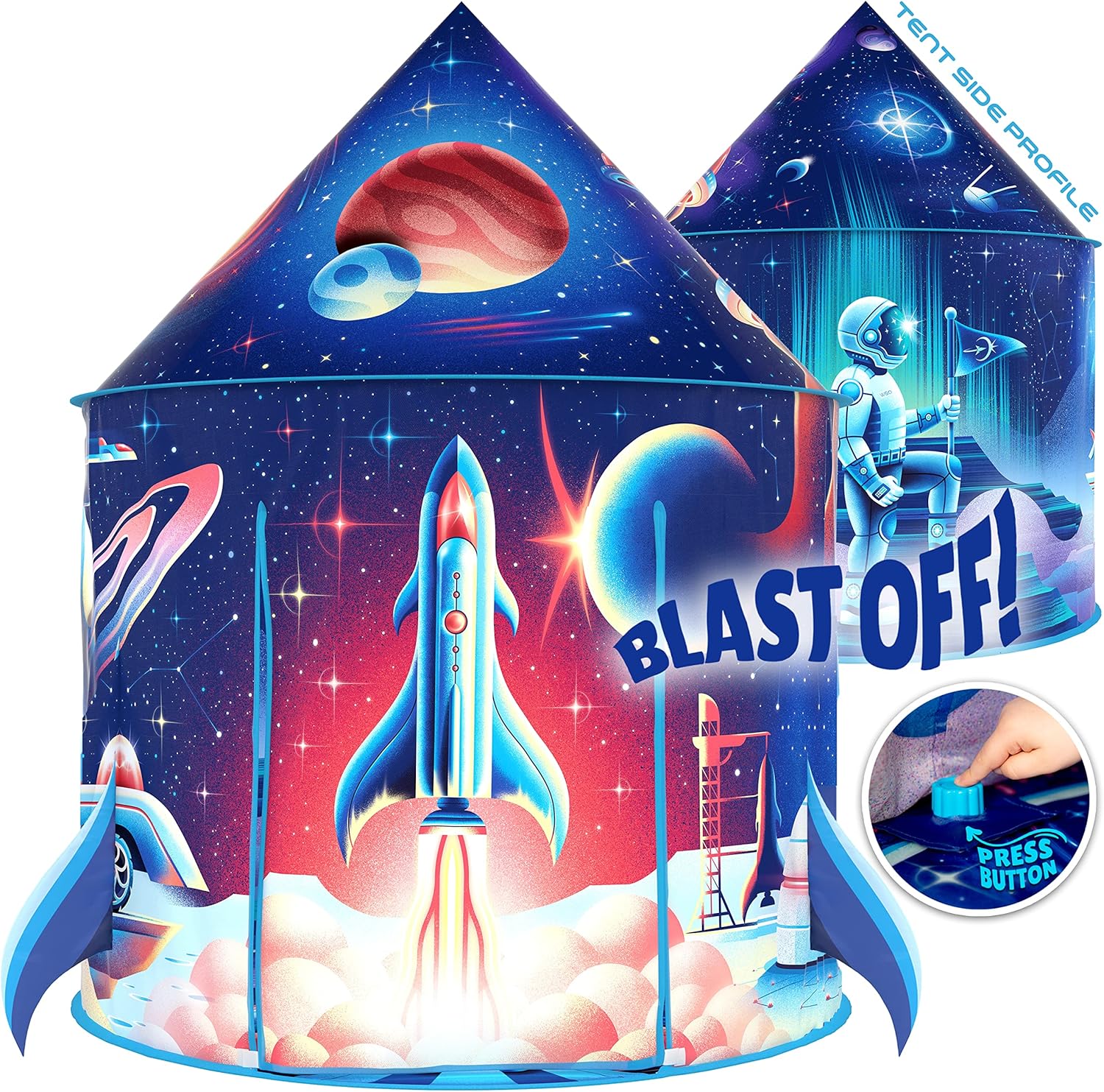 W&O Rocket Ship Play Tent with Blast Off Button Rocket Tent , Pop Up