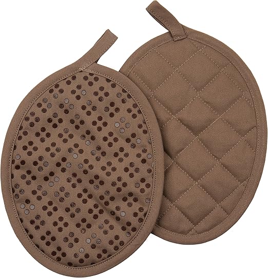 Sticky Toffee Silicone Pot Holders Set of 2, Brown, Heat Resistant to 500°F, Non-Slip Oven Hot Pads with Oeko-Tex Cotton Shell, 7 x 9 in