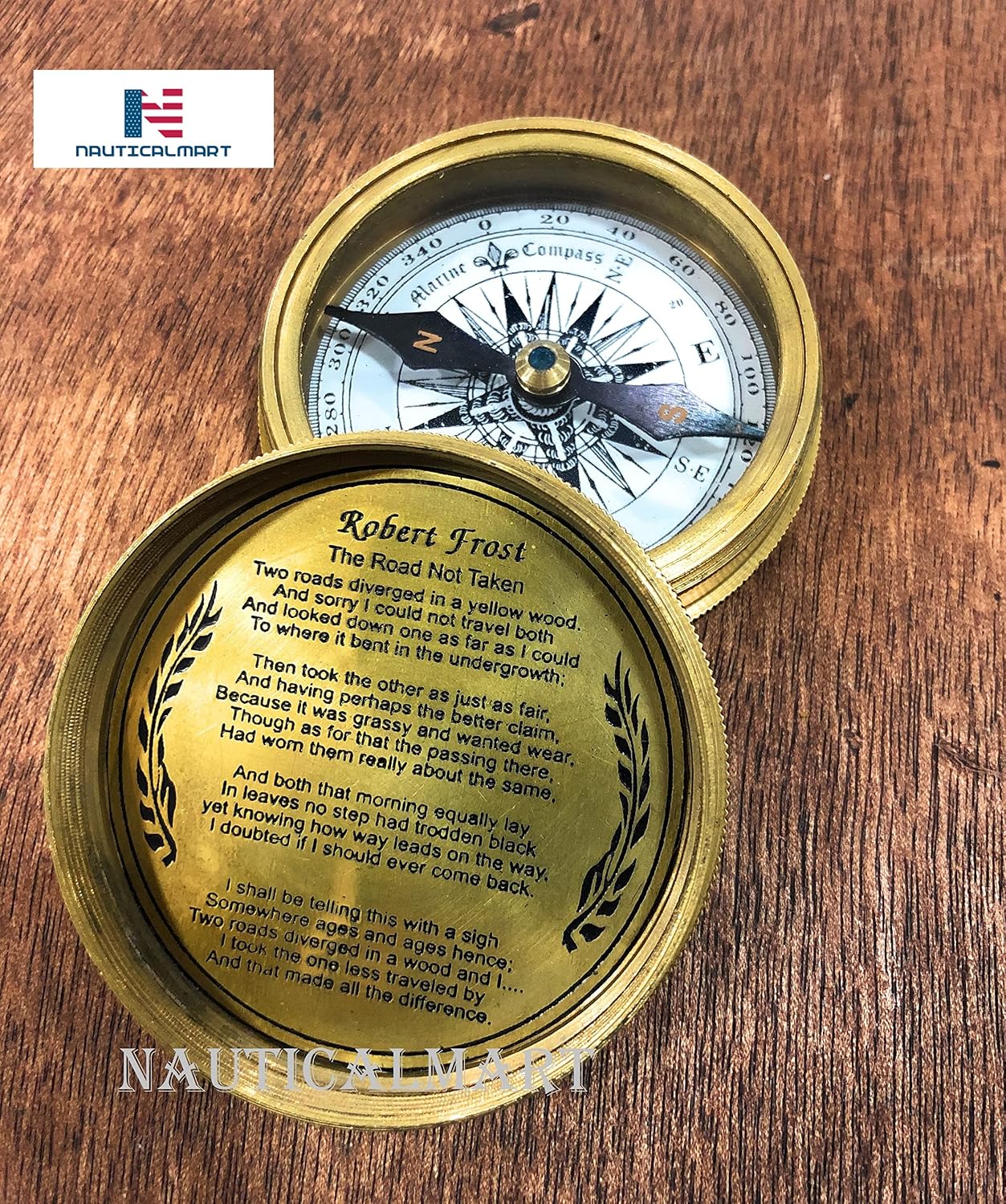Antique Brass Compass Robert Frost Poem Engraved Compass Gift for Graduation, Baptism, Confirmation, Anniversary, Men, Women, Him, Her, Husband, Dad, Son, Boyfriend