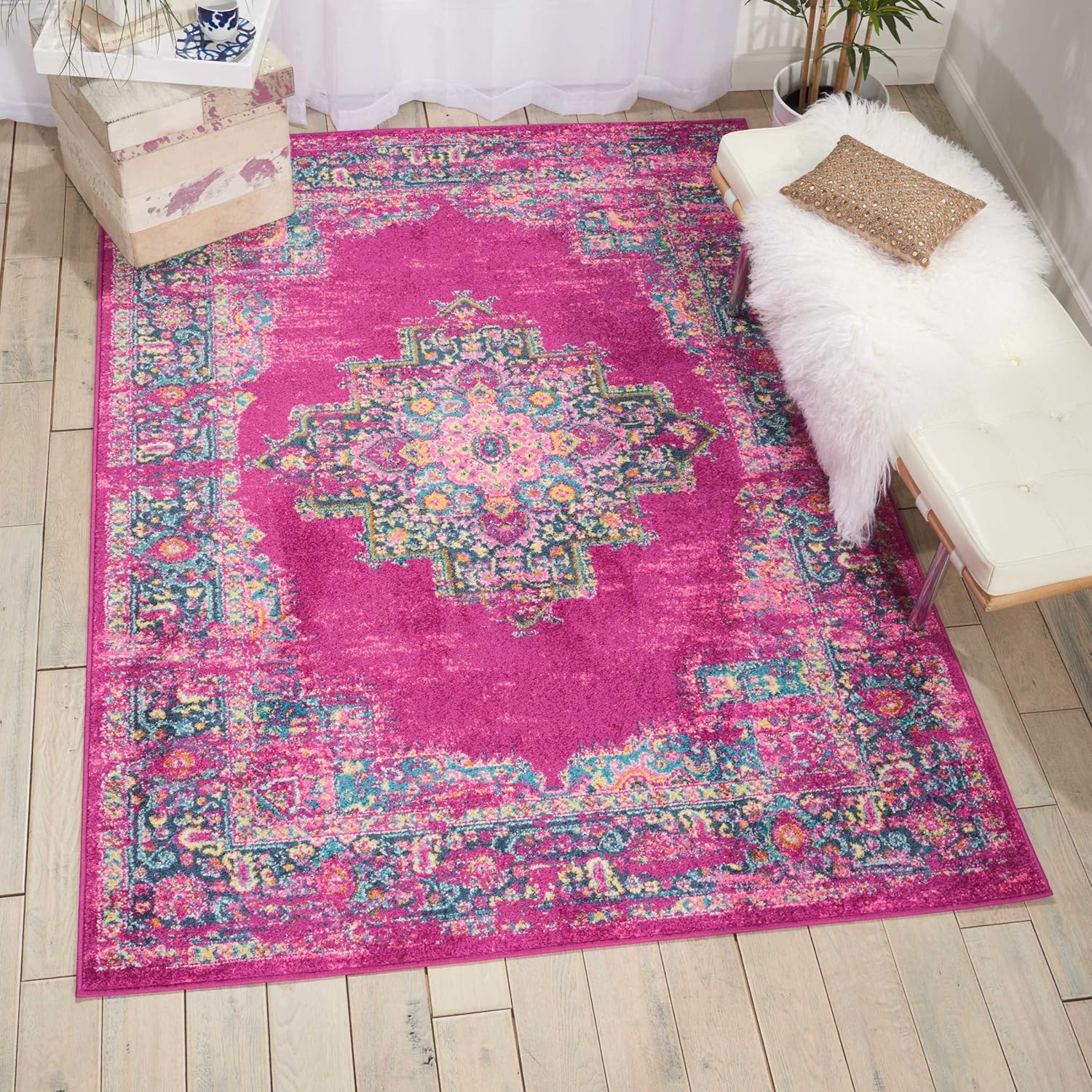 Traditional Floral Medallion 8' x 10' Blue and Purple Area Rug
