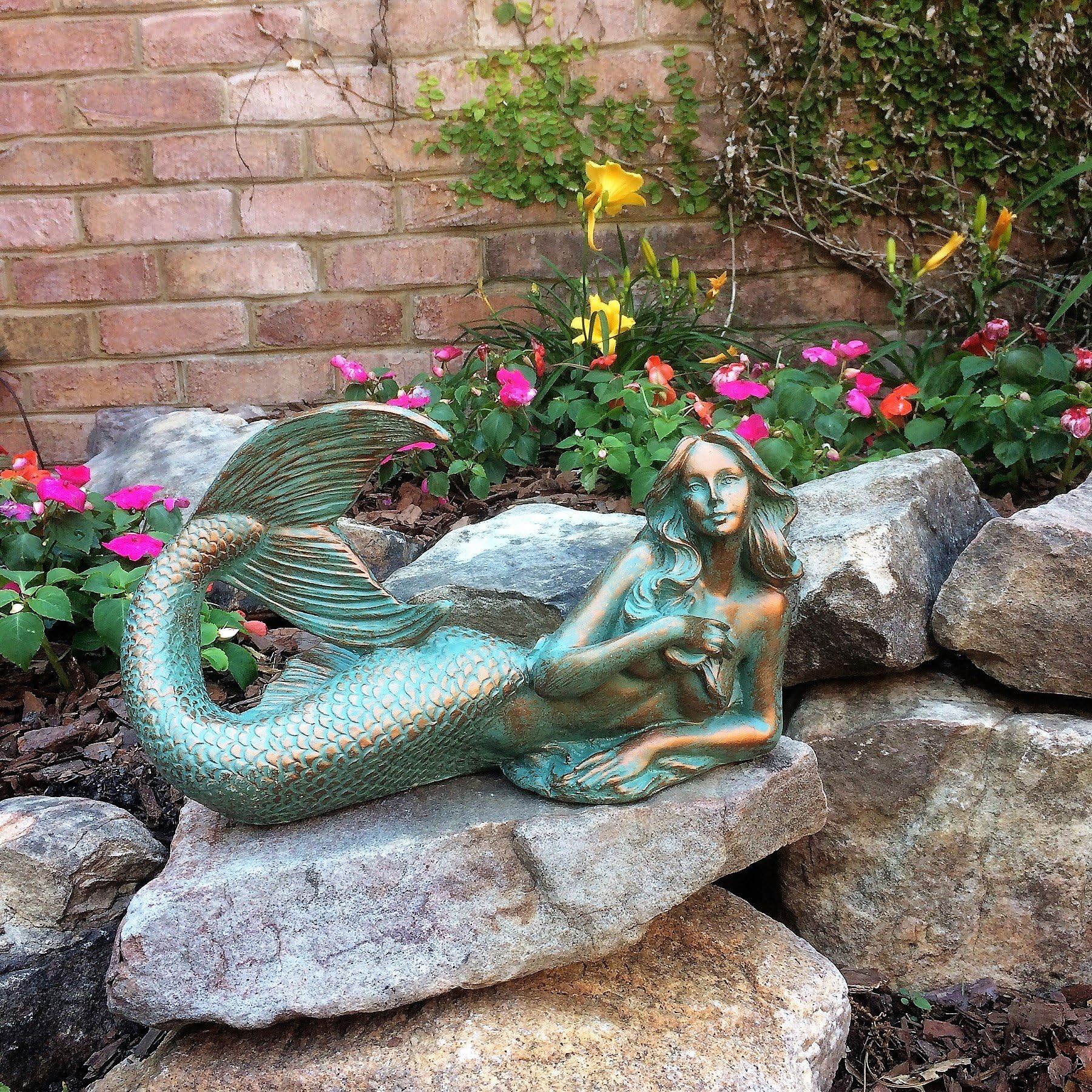 Life's A Beach 97031 Mermaid On Her Side with Table Top Base Bronze Patina Finish Beach and Pool Figurine Statue