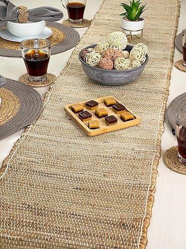 Miniatura 5 de Chardin Home Camino de mesa hecho a mano de 13 x 72 pulgadas, yute natural ecológico y cáñamo, decoración de mesa rústica bohemia de granja, acento