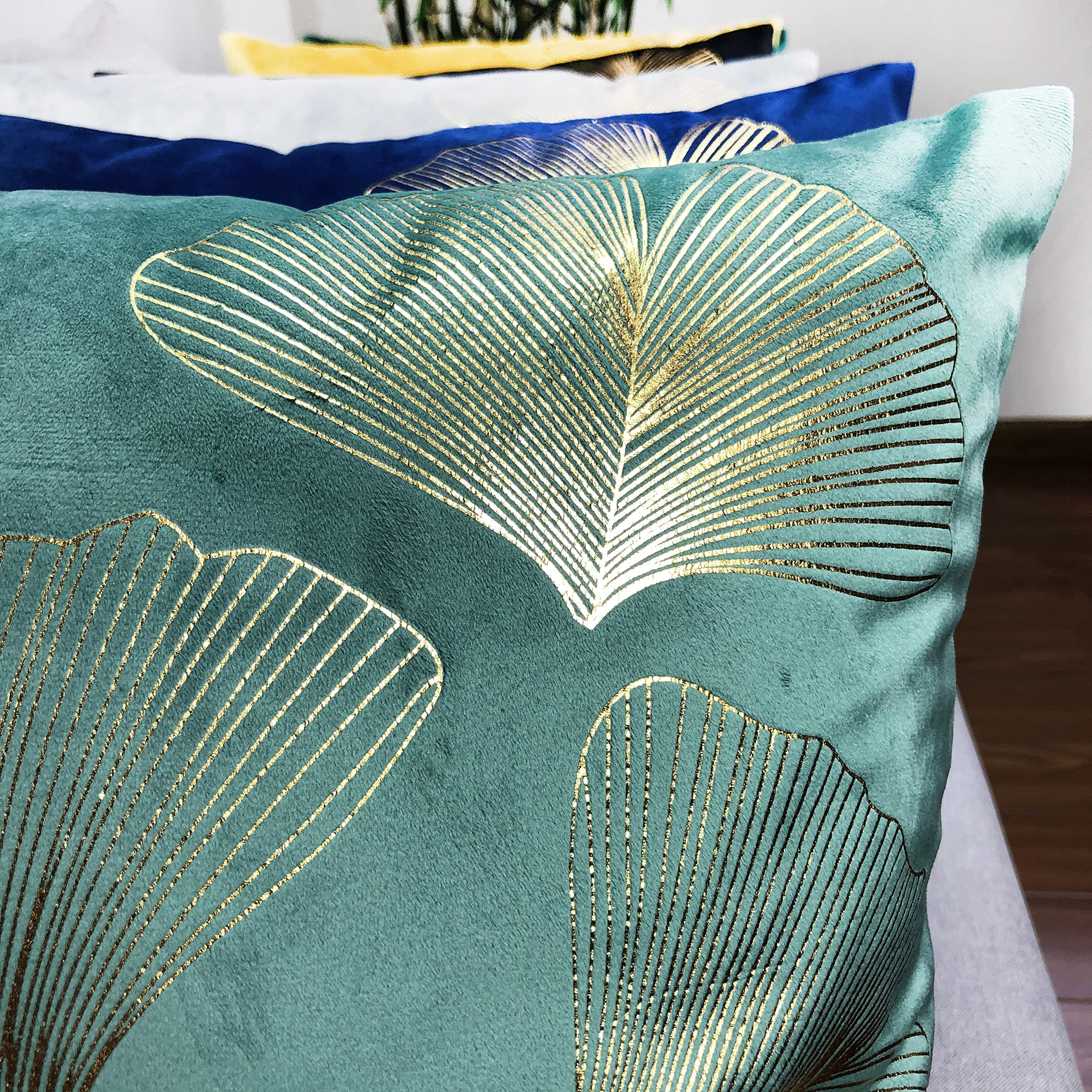 Gold Ginkgo Leaf Velvet Pillow Covers - Set Of 2, 18x18 Inch, Black Background