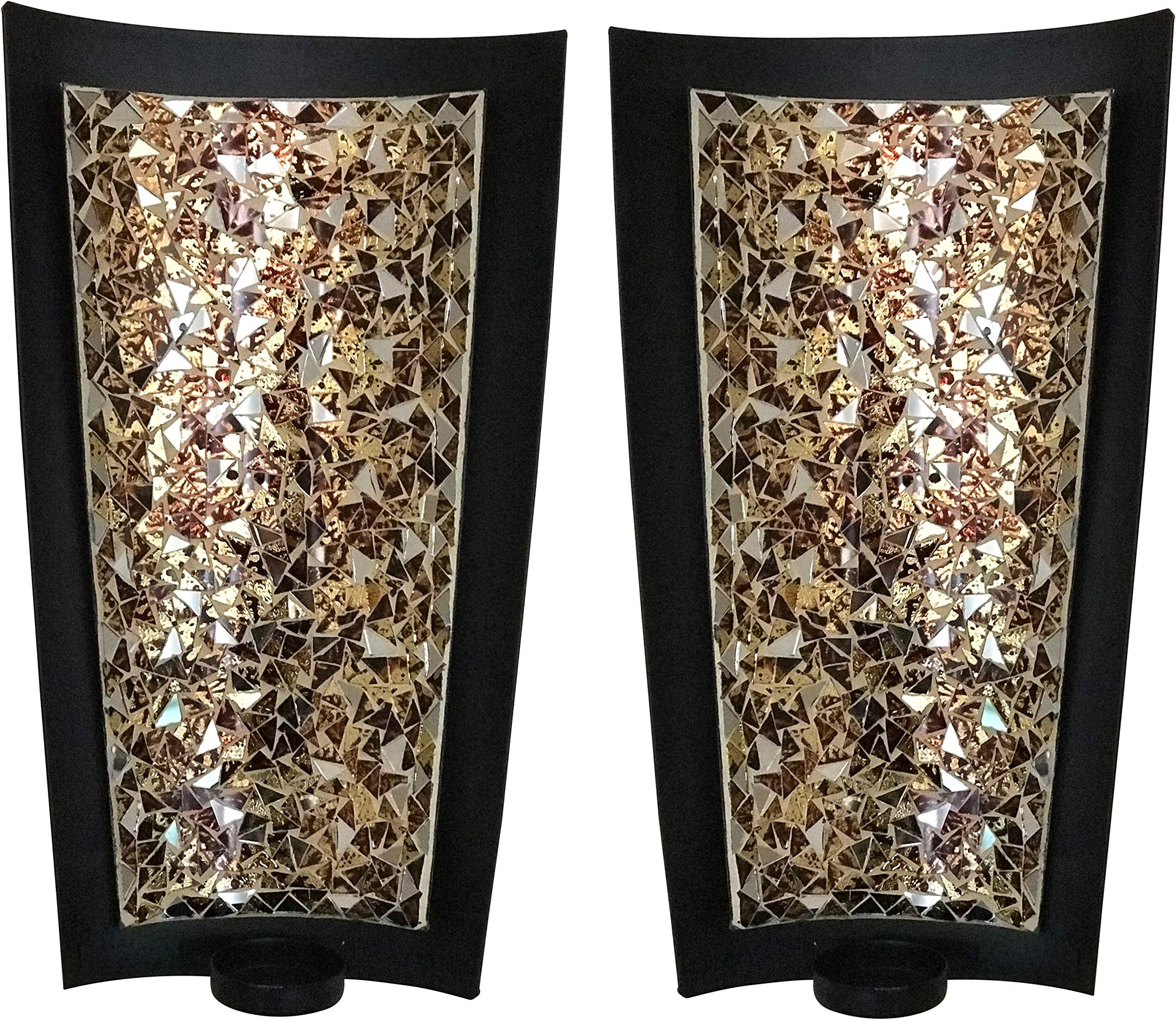 Mosaic Wall Sconces Tealight Candle Holders - Abstract Metal Wall Art Candle Sconces Pair (Large - 15 inch)